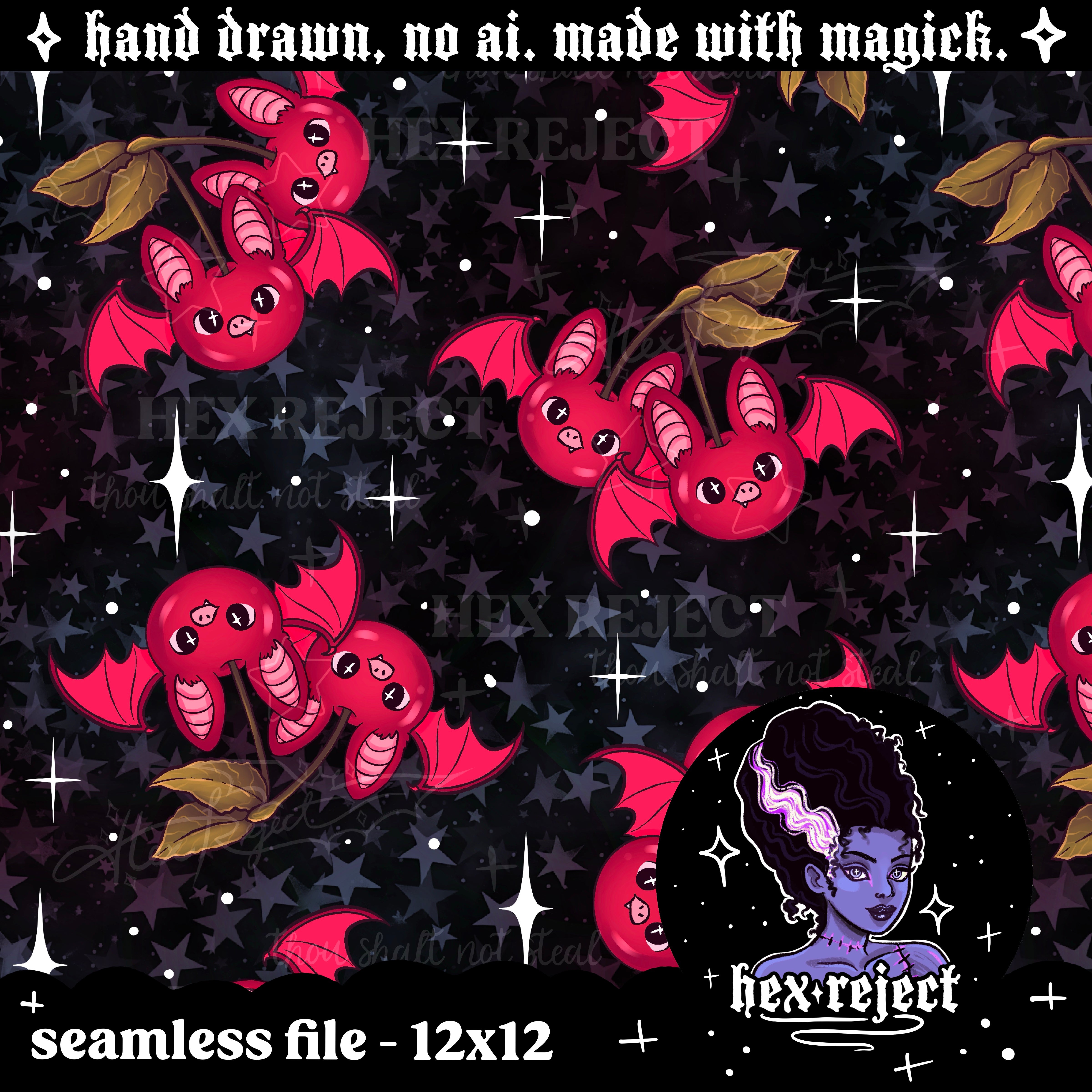 Cherry Fruit Bats - Revamp - Seamless & PNG files - Hextober 2025