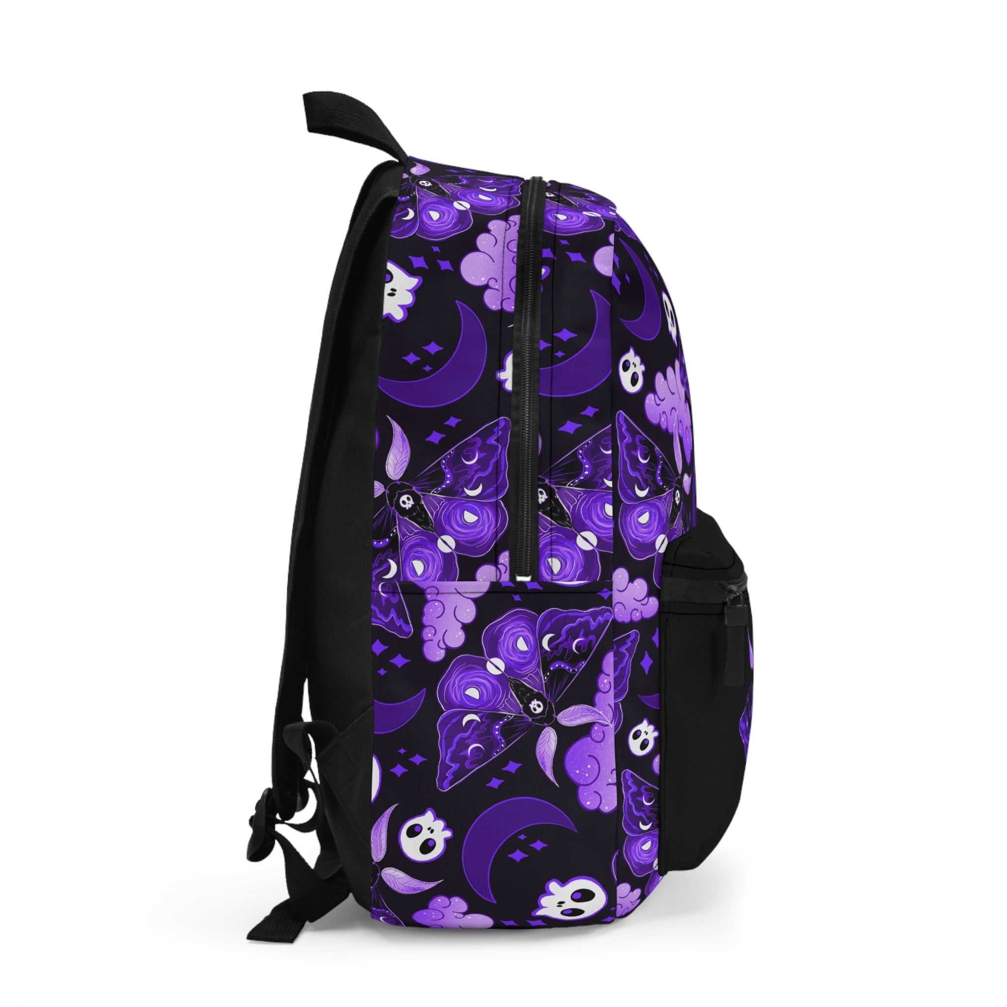 Purple Goth Moth Backpack II — Skull, Moon & Cloud Pattern
