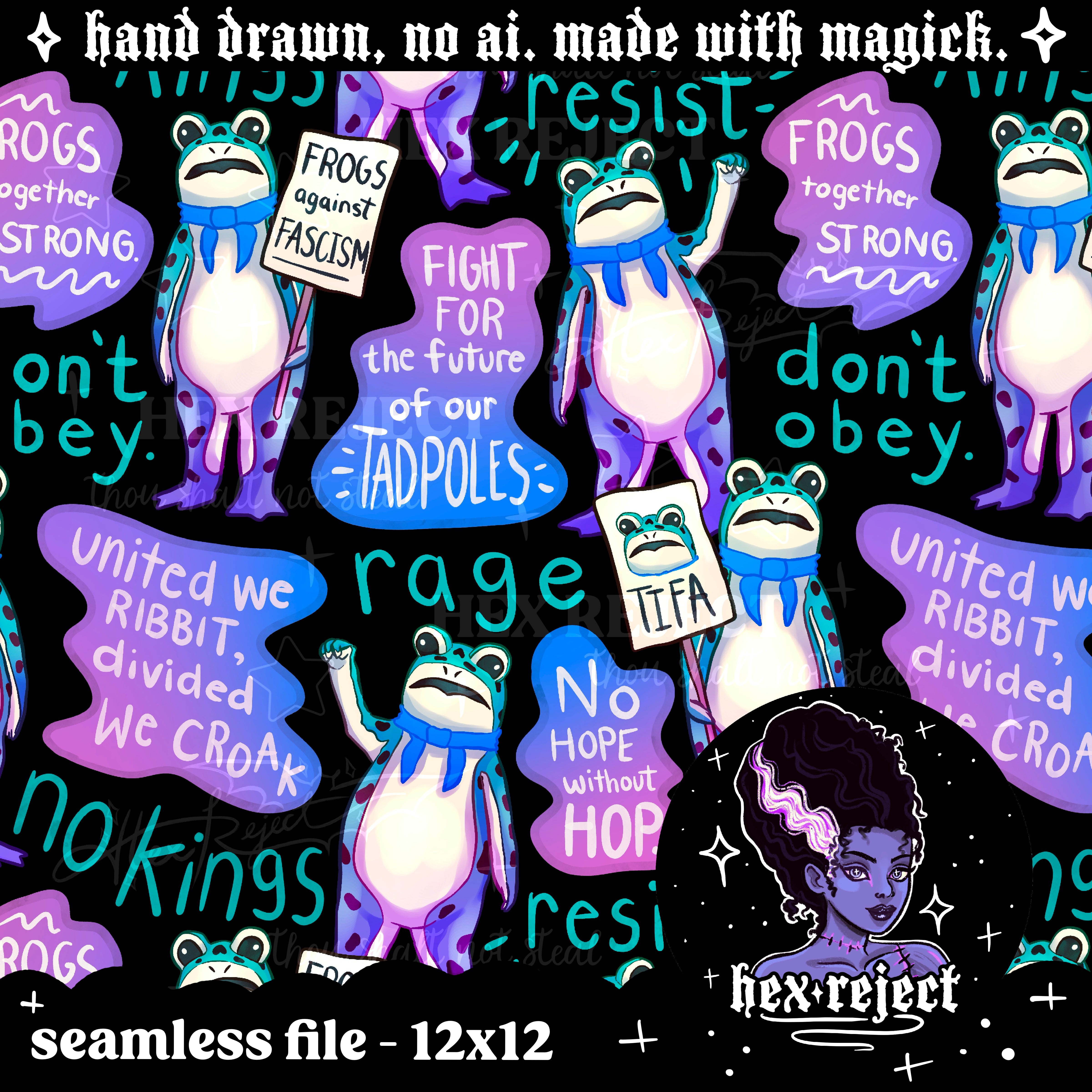 Portland Frog - antifa, antifascist, protest, human rights - Seamless & PNG files - Hextober 2025