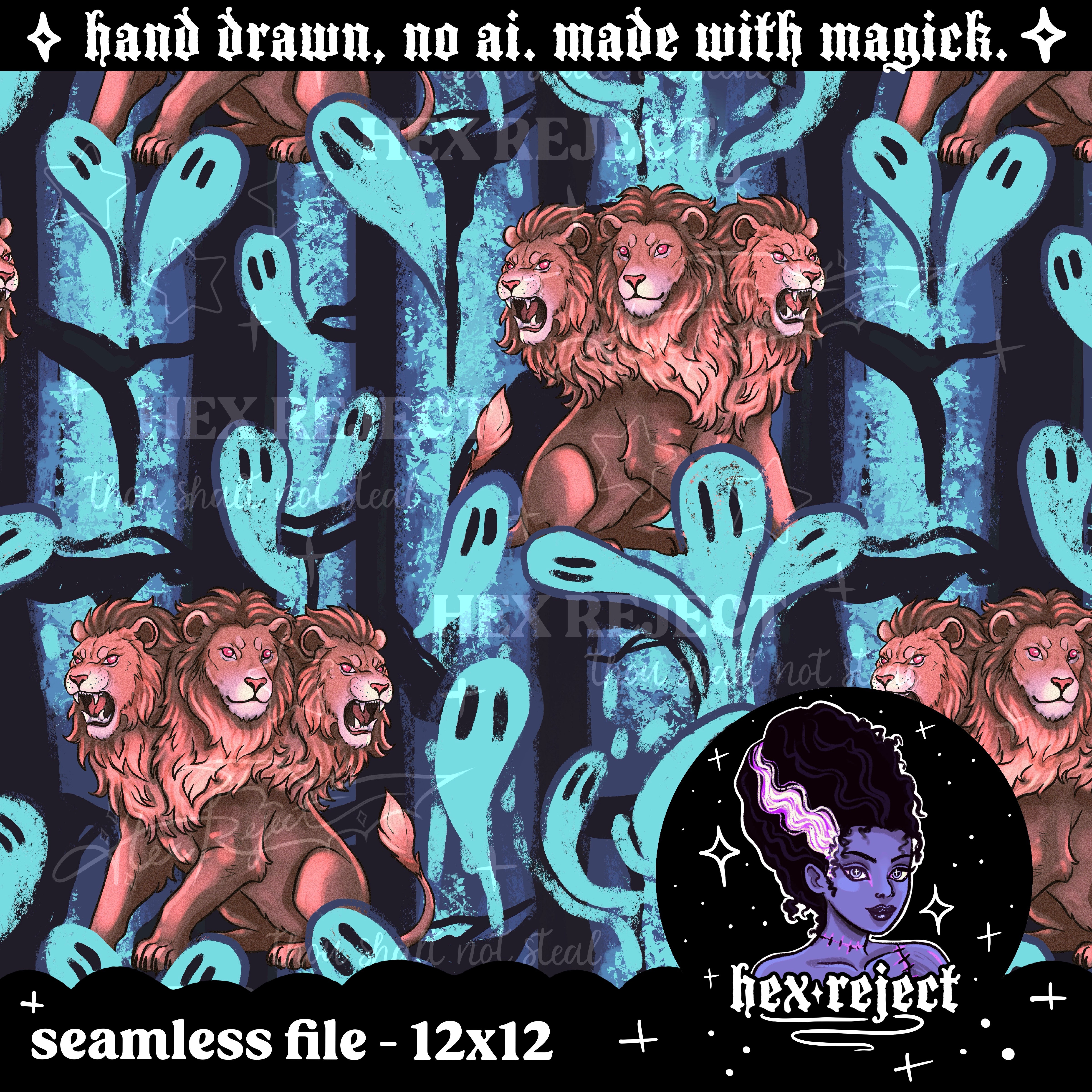 Bestiary - Lion Cerberus - Seamless & PNG files - Hextober 2025