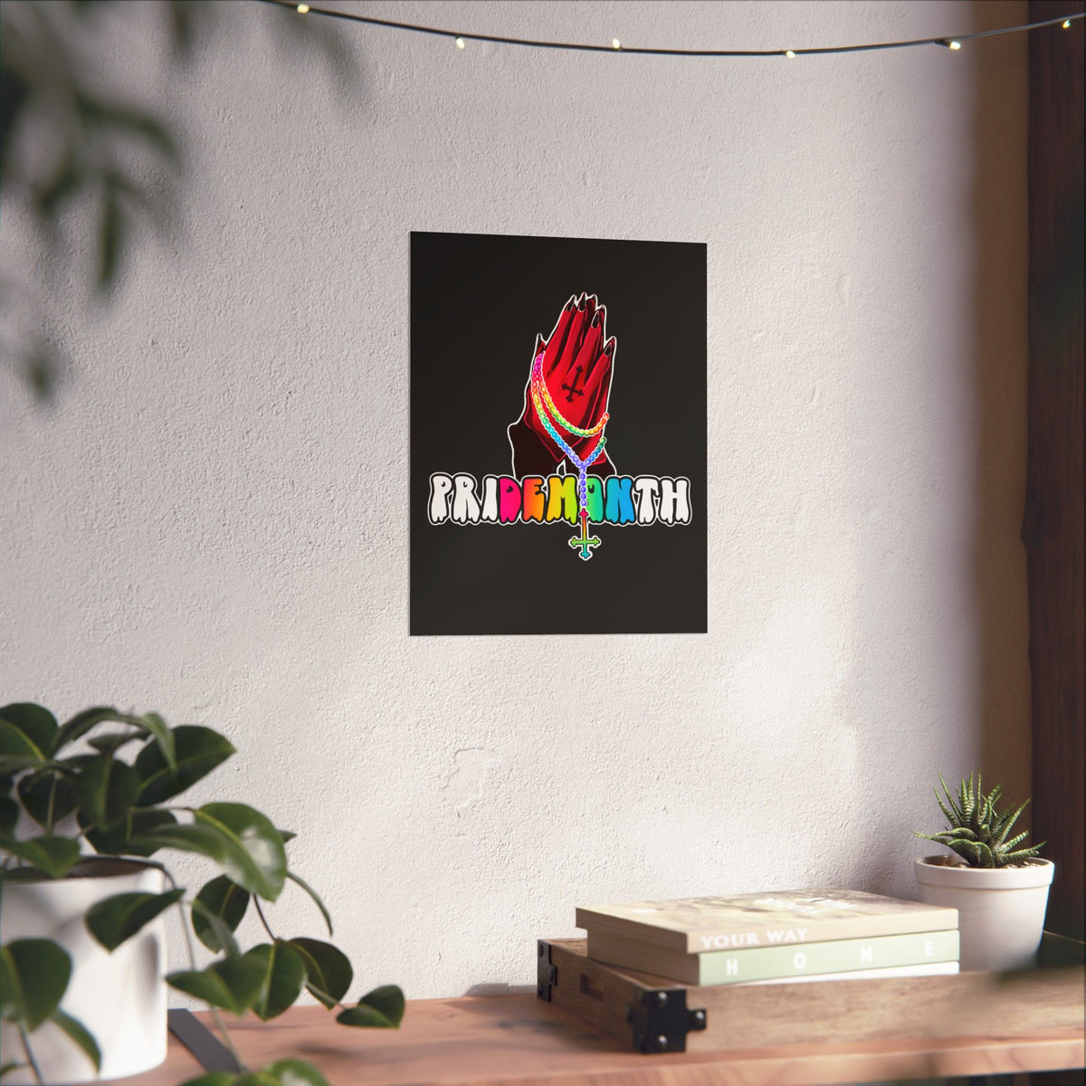 priDEMONth Poster — Rainbow 'Pride Month' Praying Hands Matte Vertical Poster