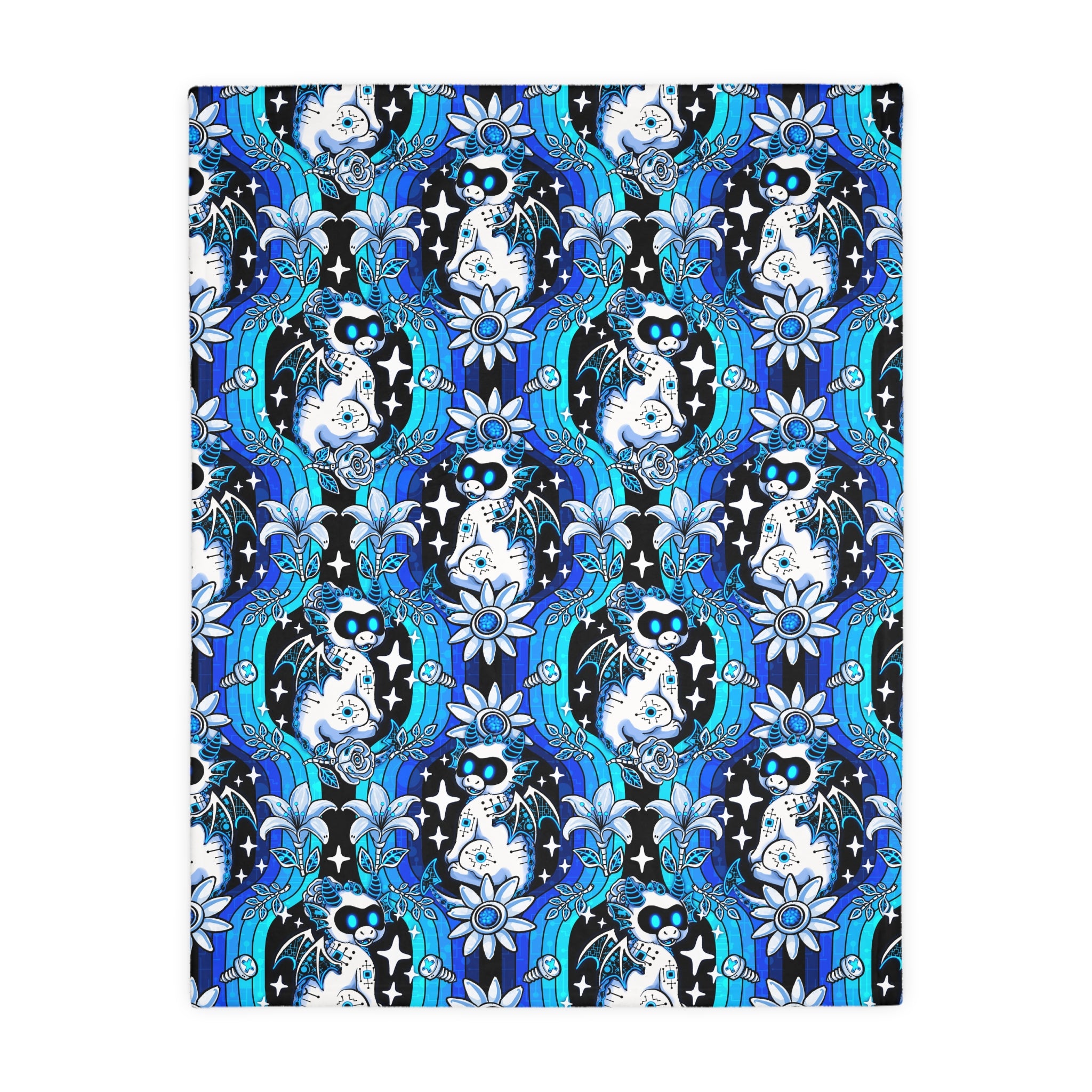 Mystic Robotic Dragon Moon Blanket — Reversible Blue Celestial Microfiber Throw