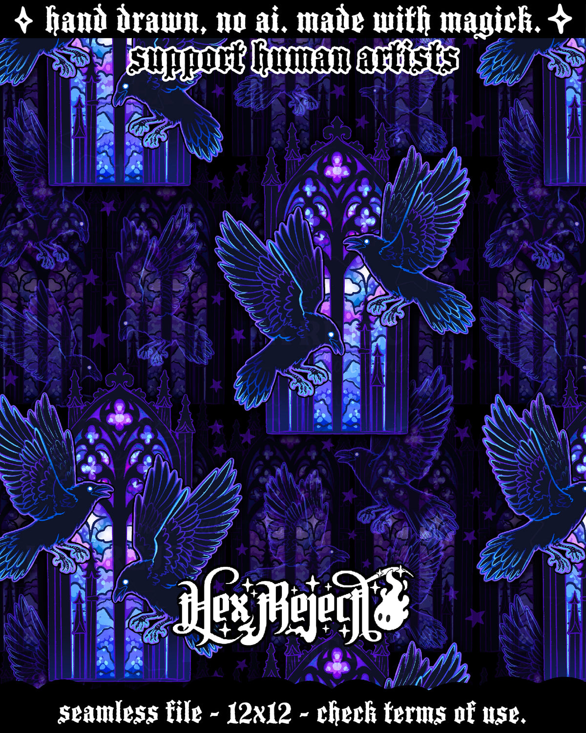 Day Fourteen - Bird - Muninn & Huginn Ravens: Hextober - Seamless file
