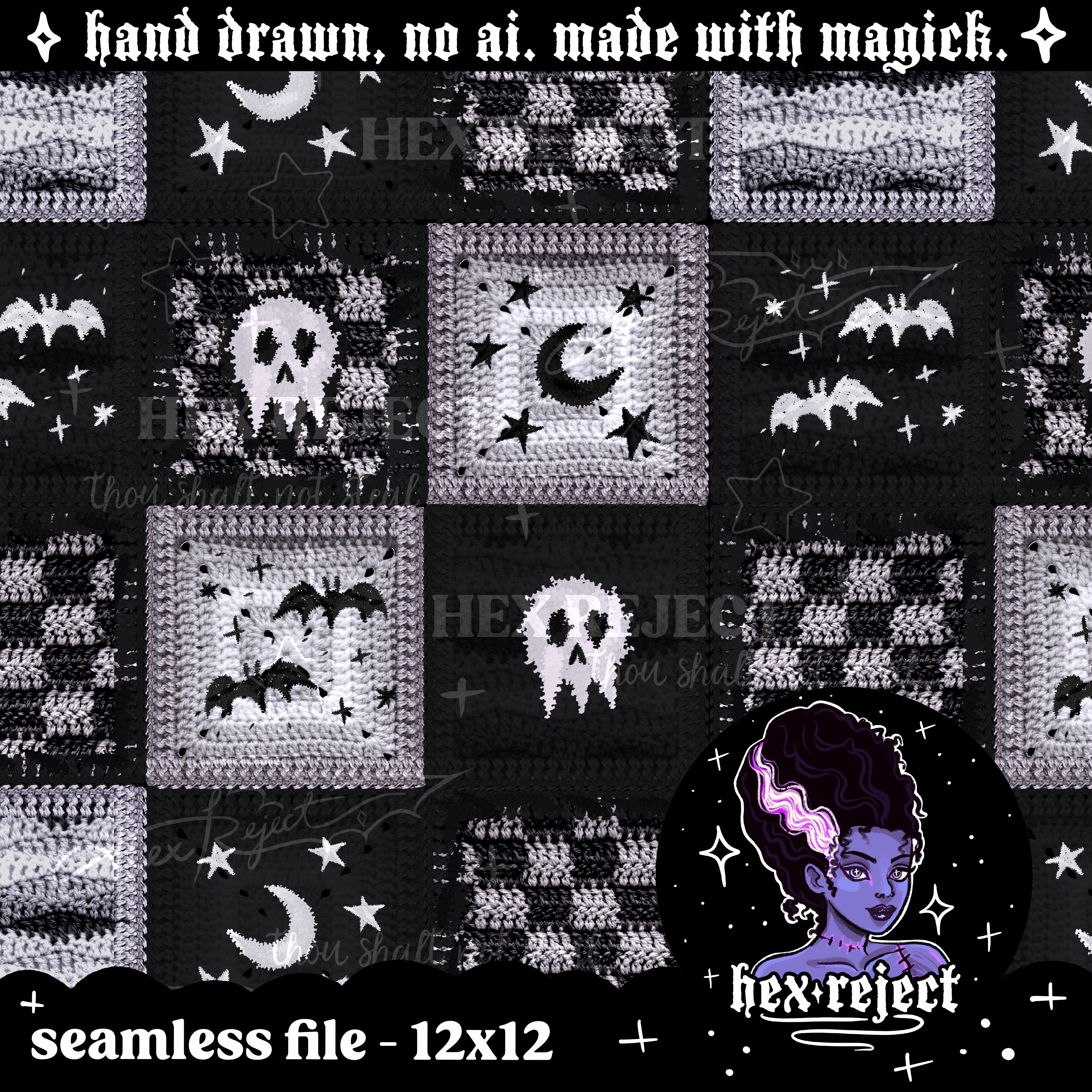 Patchwork Goth Granny Squares - Seamless & PNG files - Hextober 2025