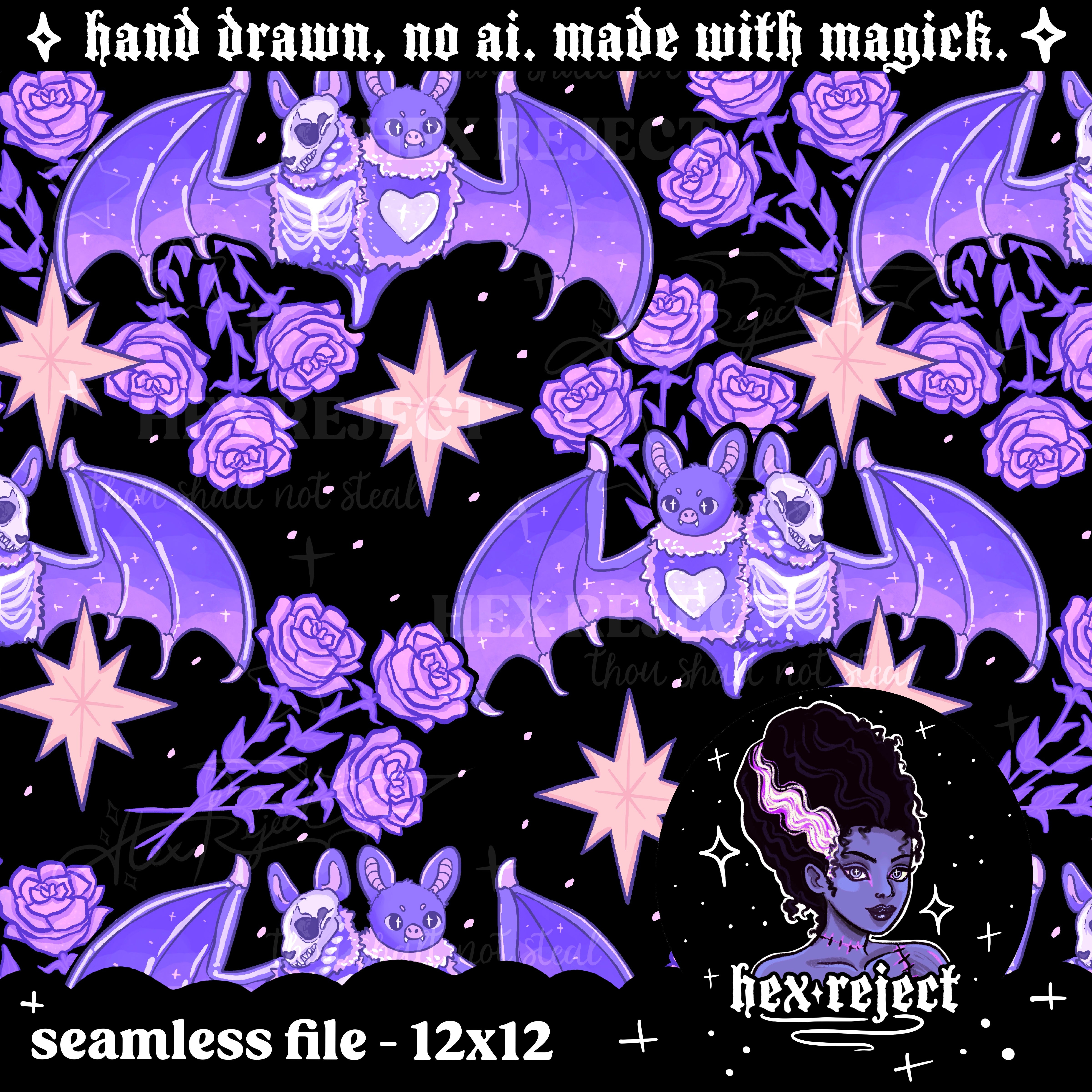 Bones - Two Headed Bat - Seamless & PNG files - Hextober 2025