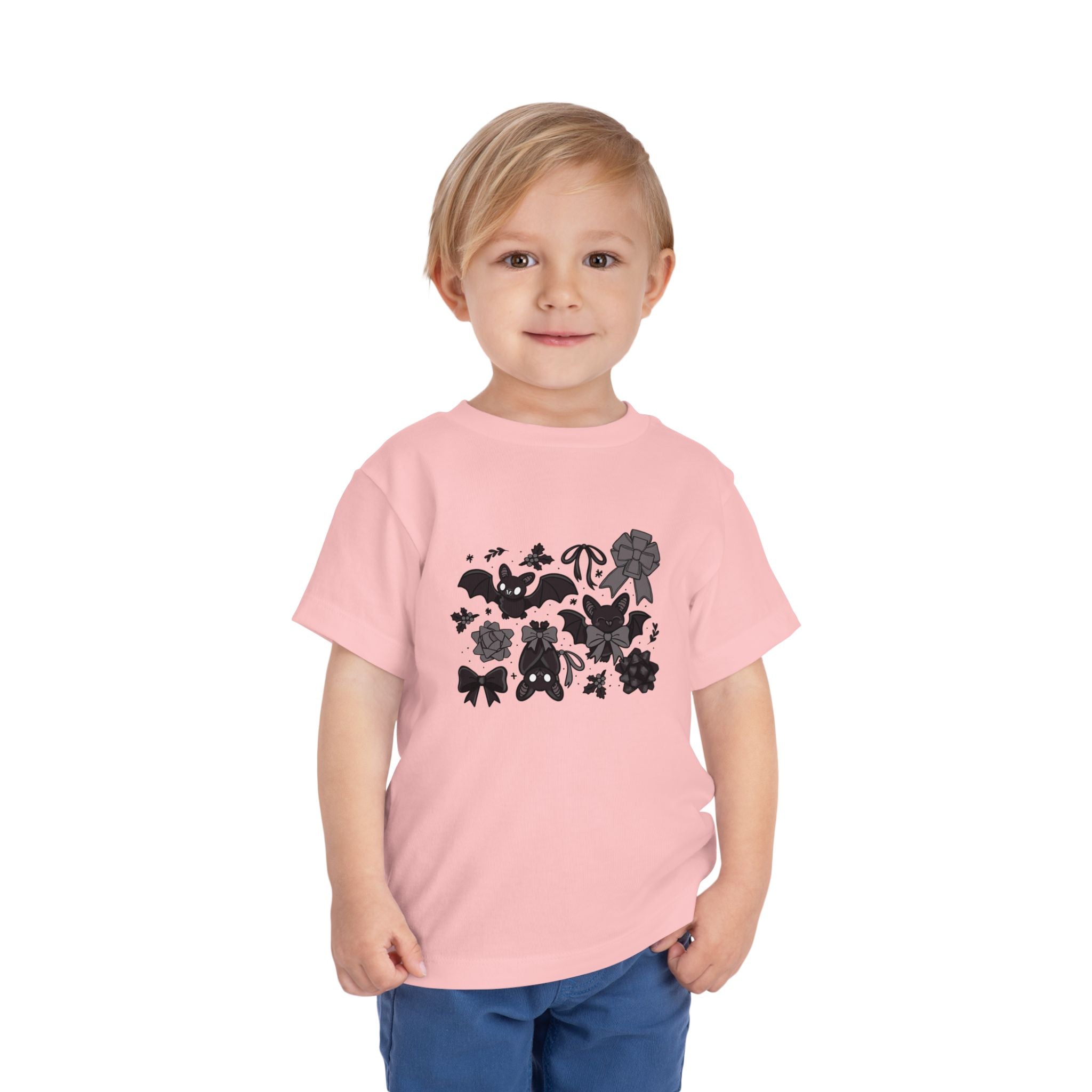 Monochrome Bats & Bows Toddler Short Sleeve Tee