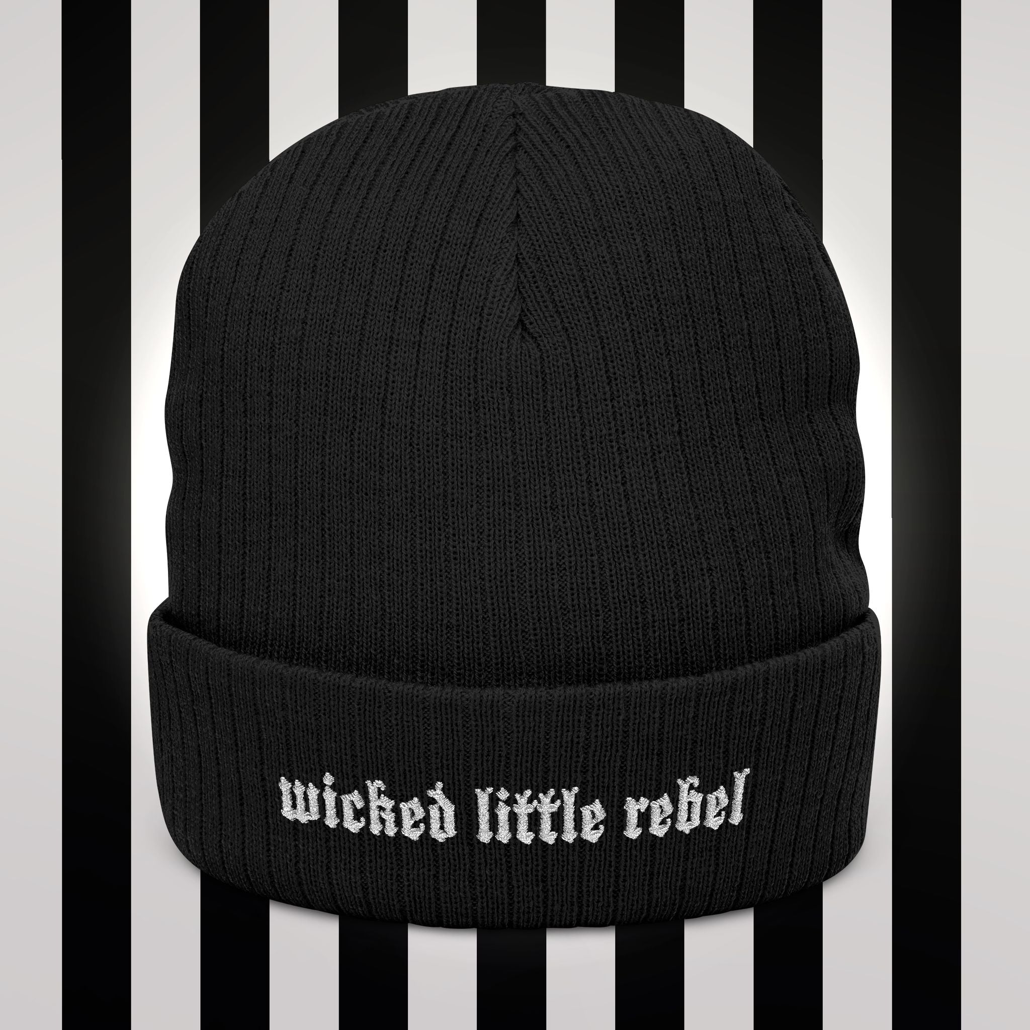 Wicked little rebel Ribbed Knit Beanie – Stylish Embroidered Cap for All Seasons