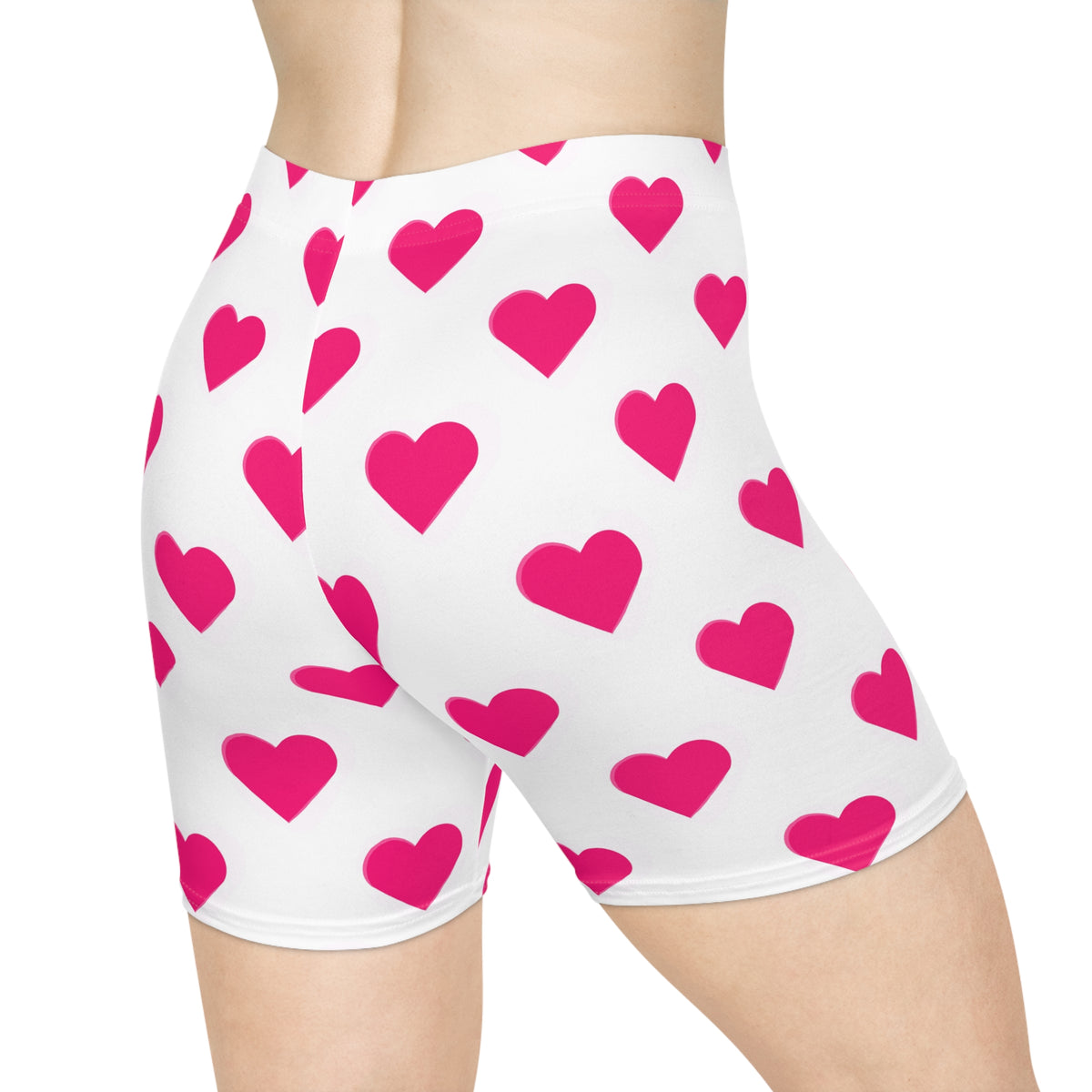 Women’s Heart Print Biker Shorts - Pink Hearts All-Over Print