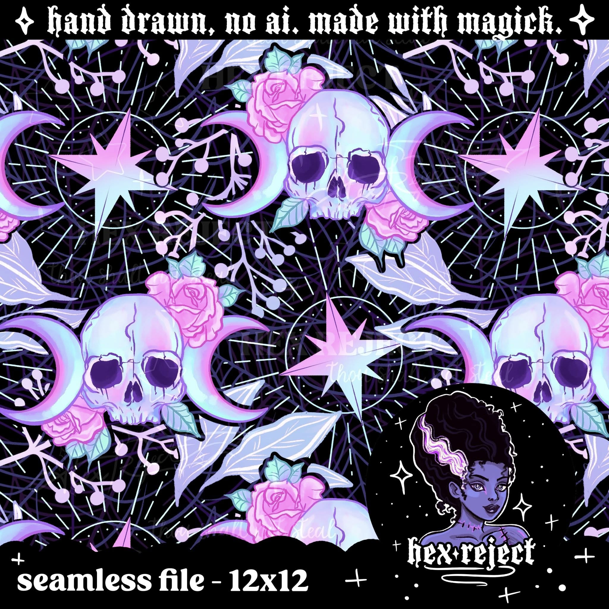 Triple Moon Skull - Seamless & PNG files - Hexmas Advent Calendar - Day 2