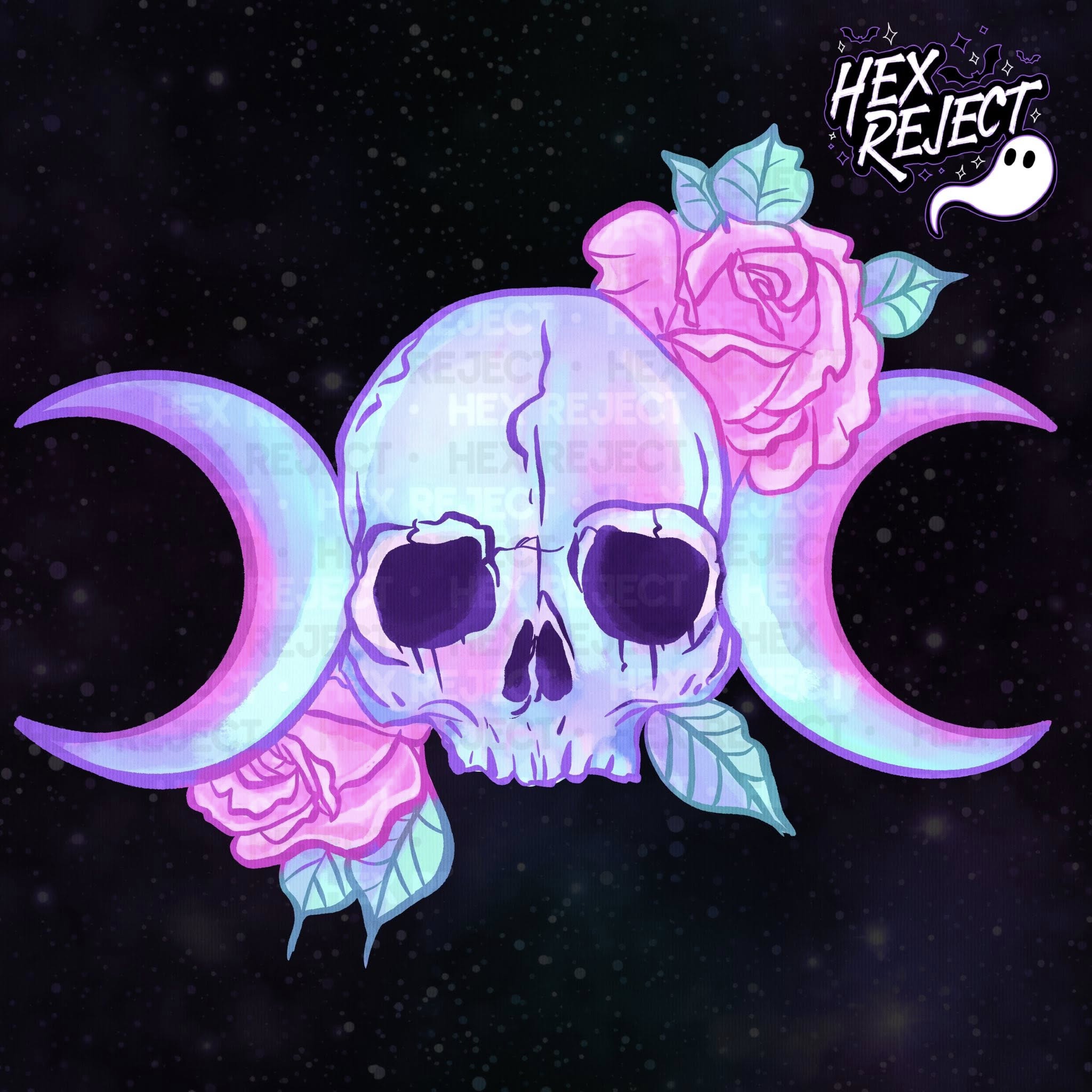 Triple Moon Skull - Seamless & PNG files - Hexmas Advent Calendar - Day 2