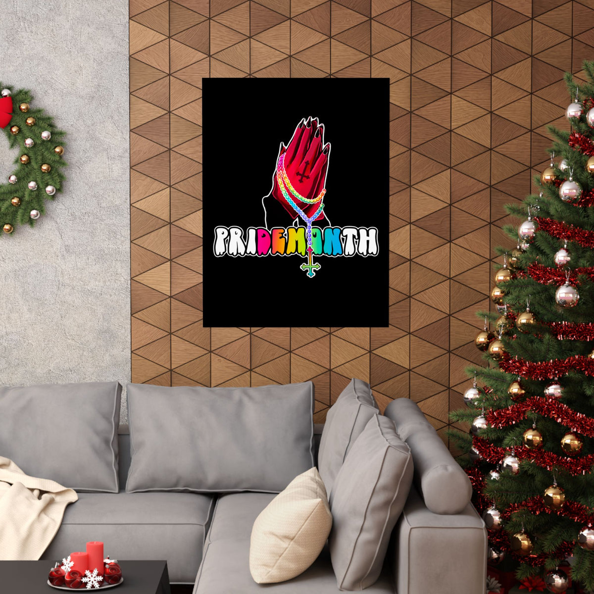 priDEMONth Poster — Rainbow 'Pride Month' Praying Hands Matte Vertical Poster