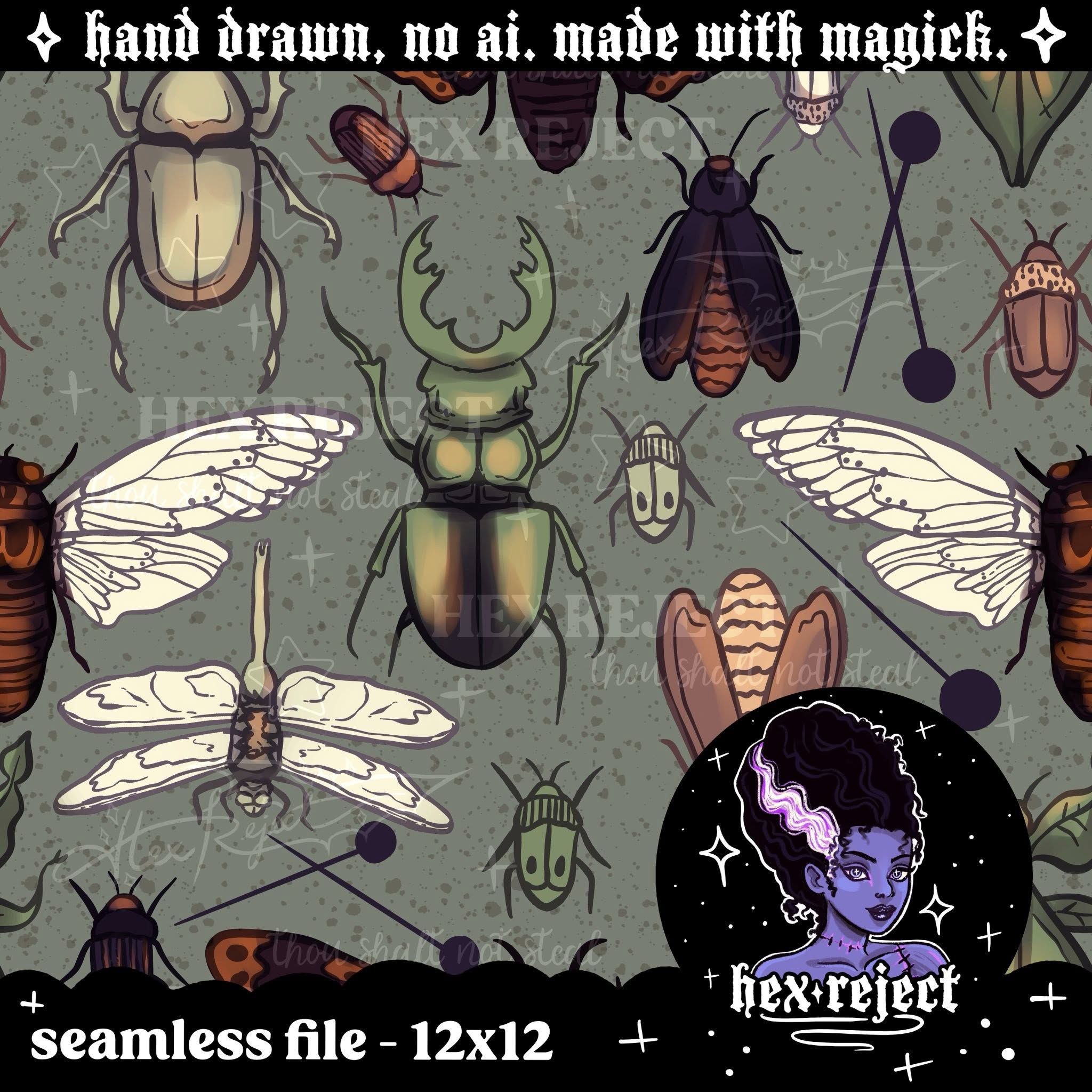 Insects Revamp - Seamless & PNG files - Hexmas Advent Calendar - Day 15