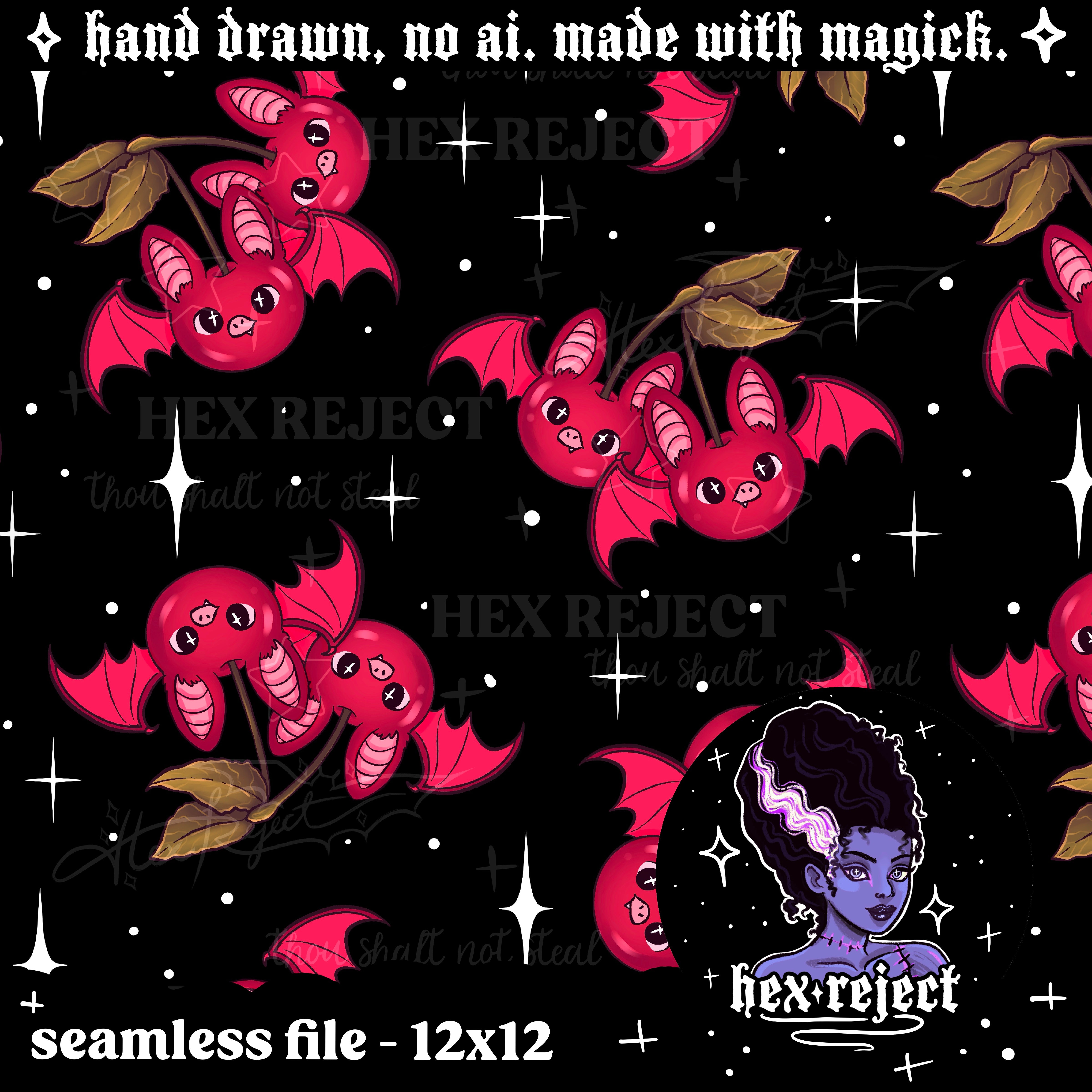 Cherry Fruit Bats - Revamp - Seamless & PNG files - Hextober 2025