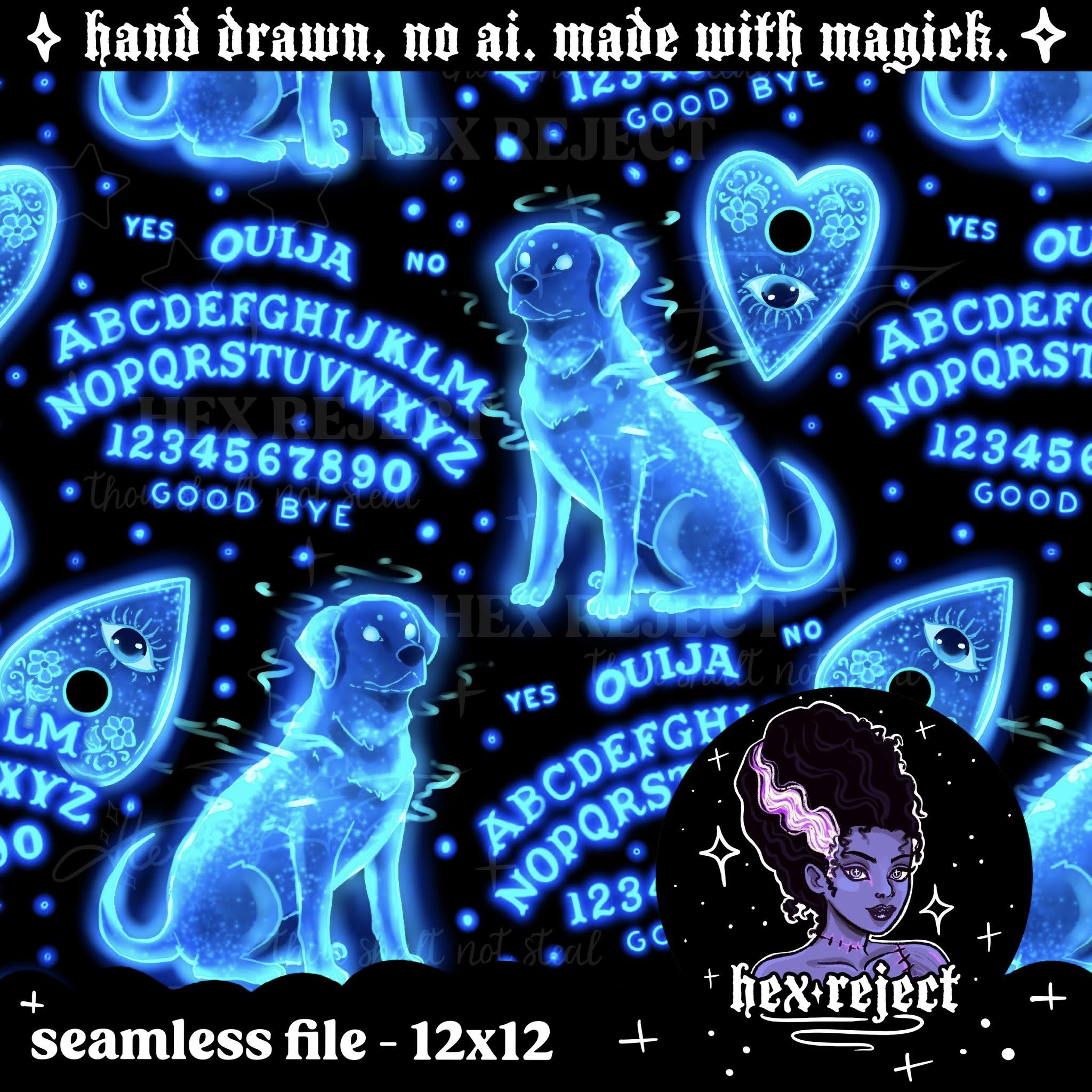 Goodbye Dog Ouija - Seamless & PNG files - Hexmas Advent Calendar - Day 19