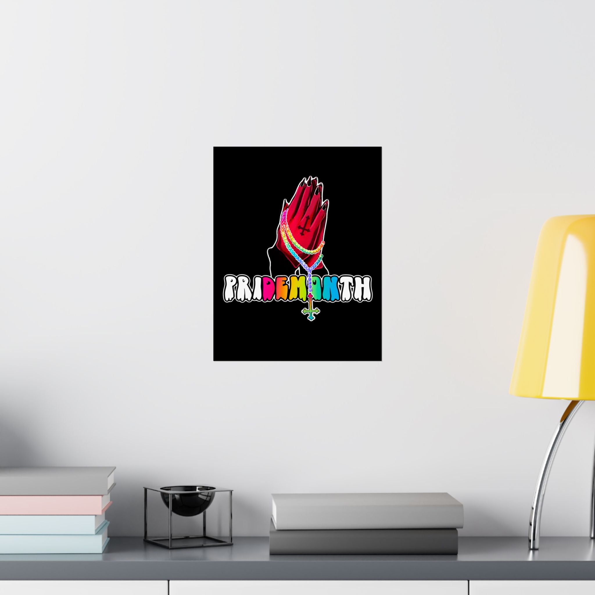 priDEMONth Poster — Rainbow 'Pride Month' Praying Hands Matte Vertical Poster