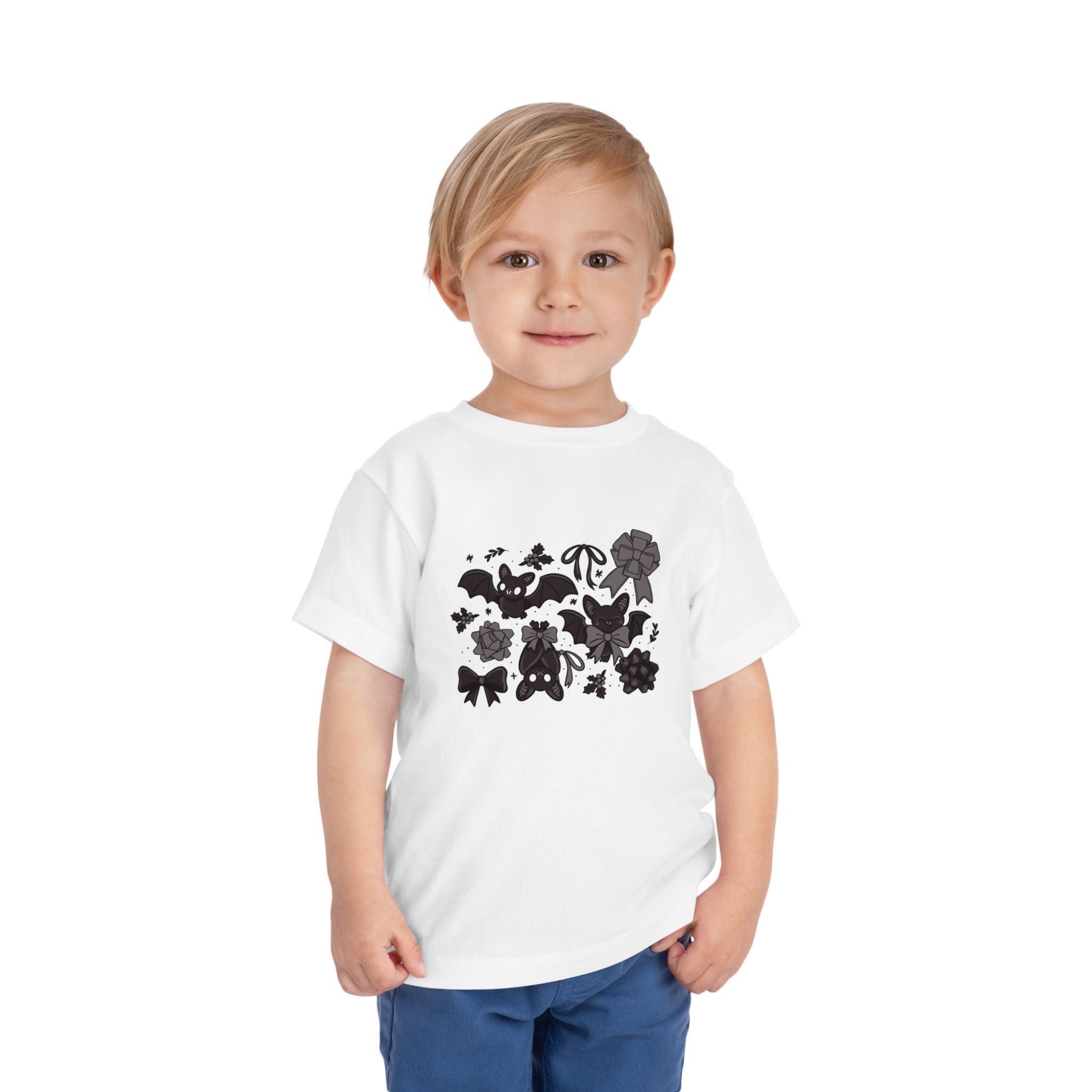 Monochrome Bats & Bows Toddler Short Sleeve Tee