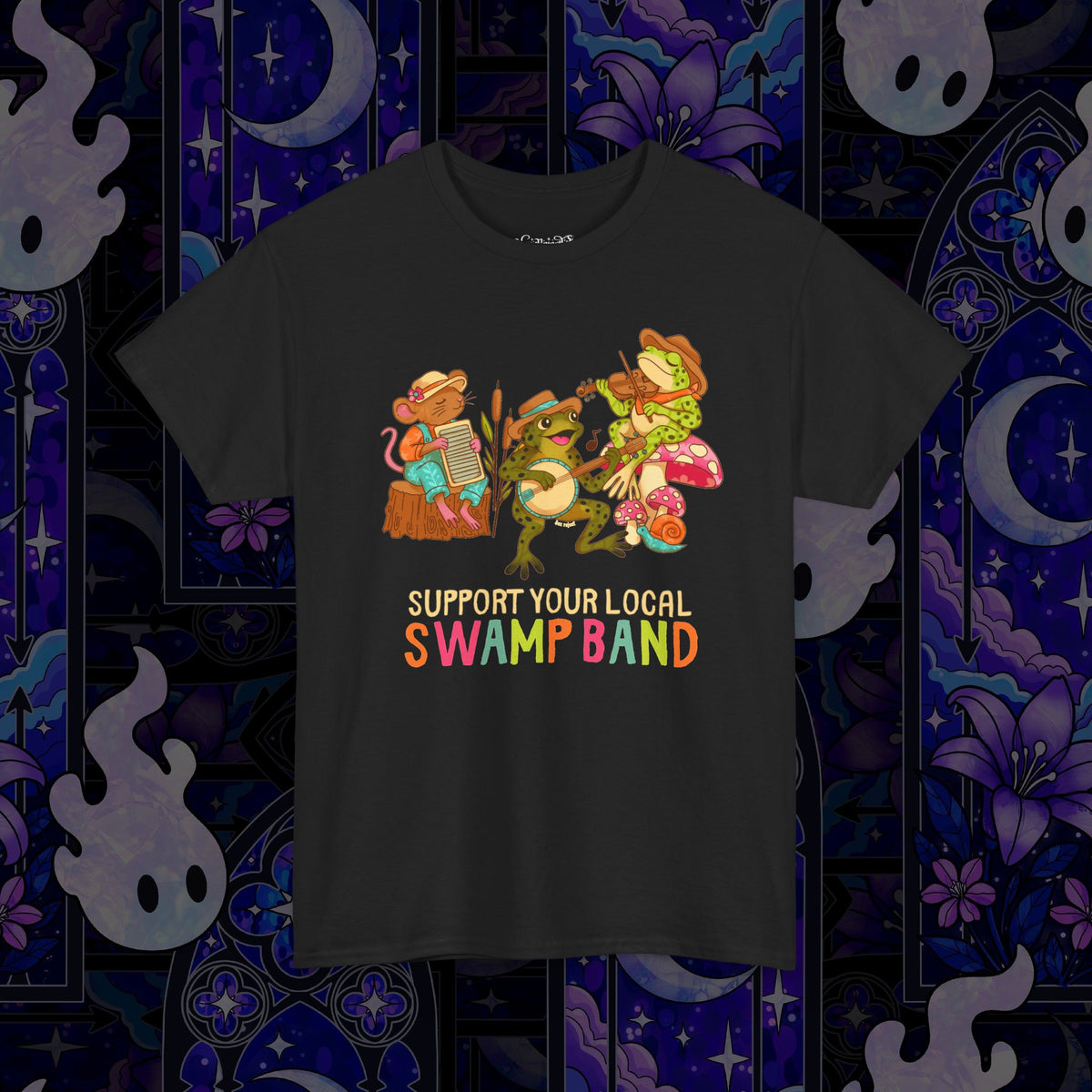 Support Your Local Swamp Band T-Shirt — Cute Frog & Mushroom Band Tee
