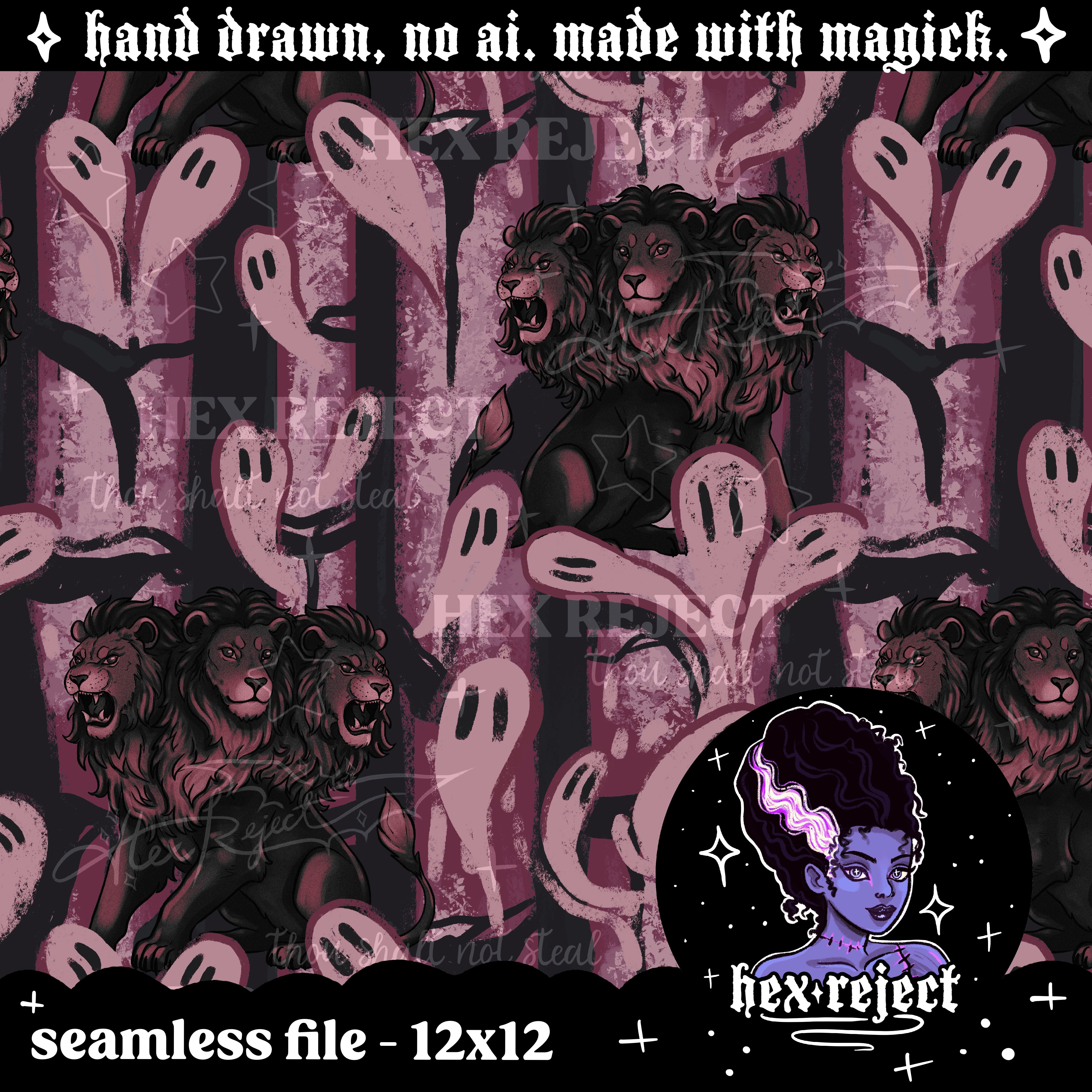 Bestiary - Lion Cerberus - Seamless & PNG files - Hextober 2025