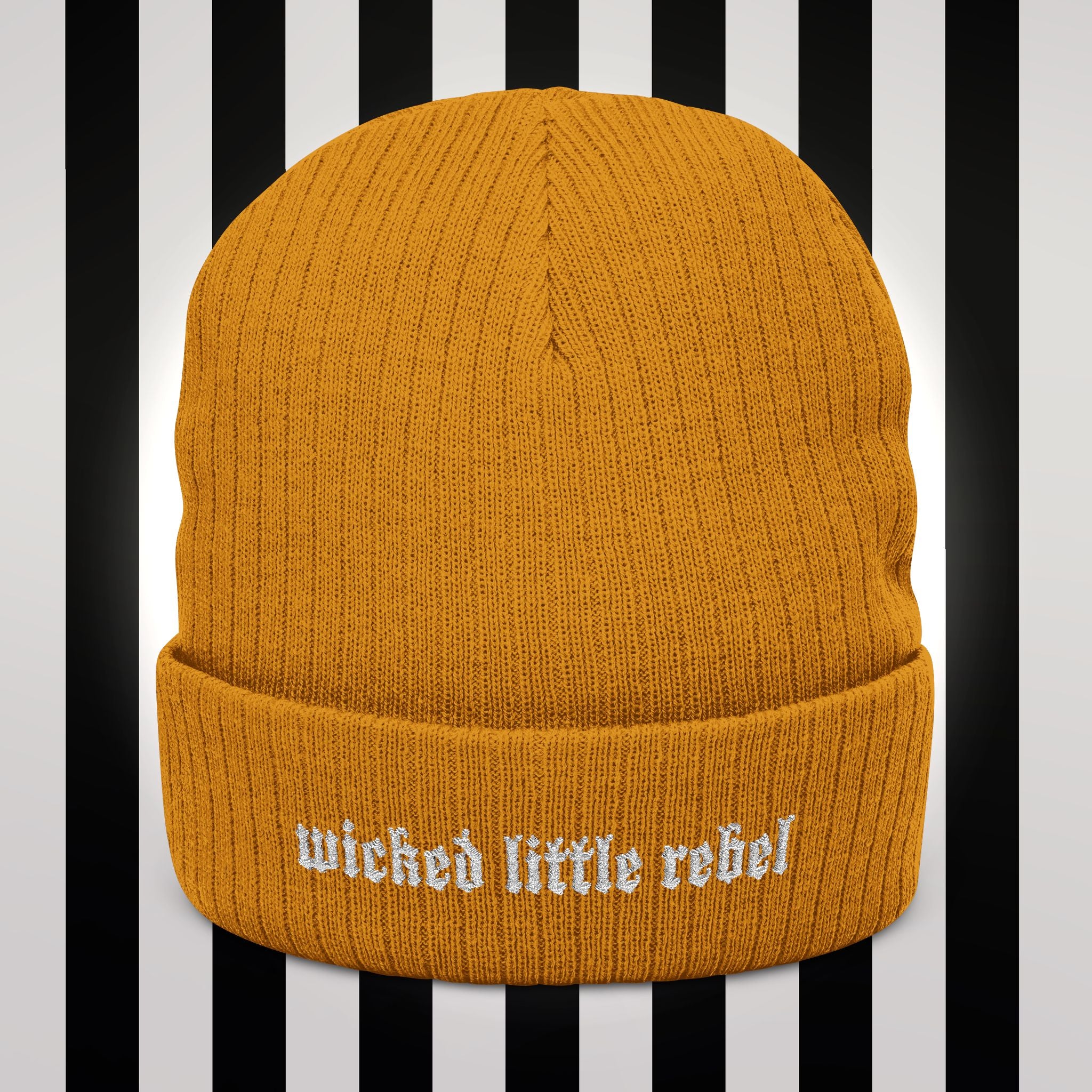 Wicked little rebel Ribbed Knit Beanie – Stylish Embroidered Cap for All Seasons