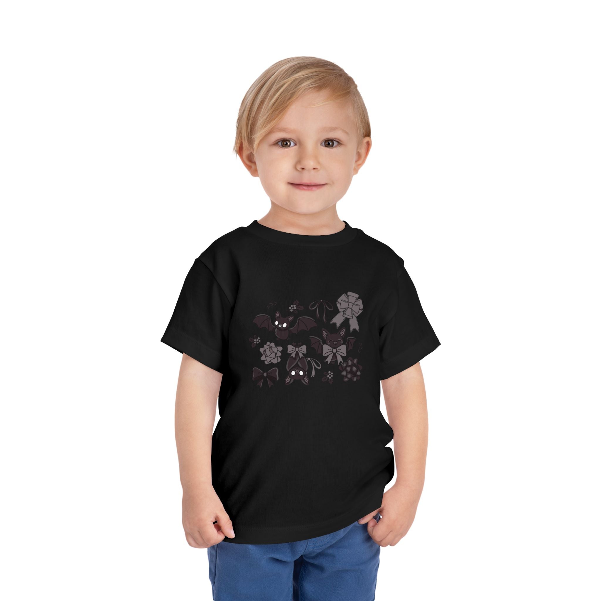 Monochrome Bats & Bows Toddler Short Sleeve Tee