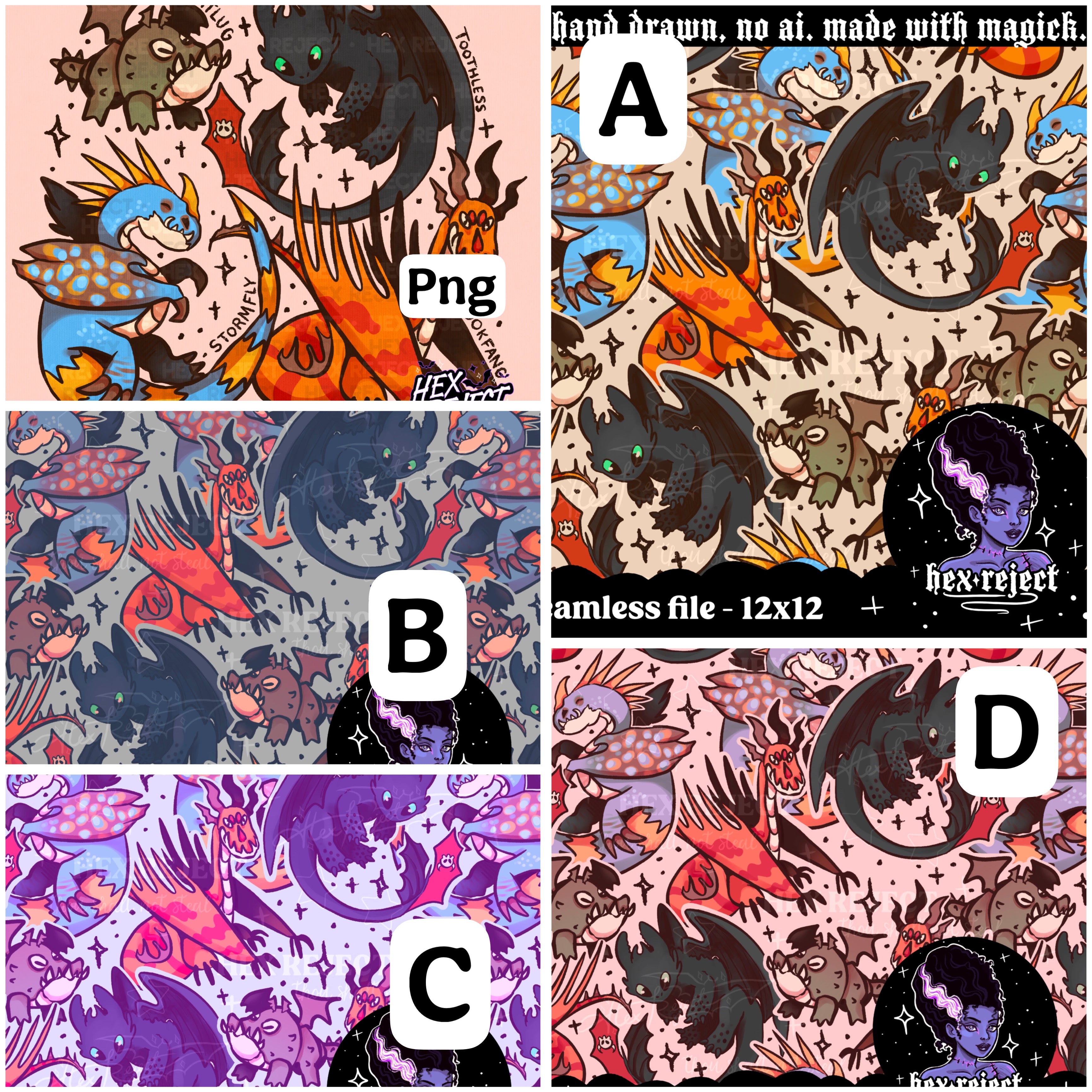 Movies - dragons - Seamless & PNG files - Hextober 2025