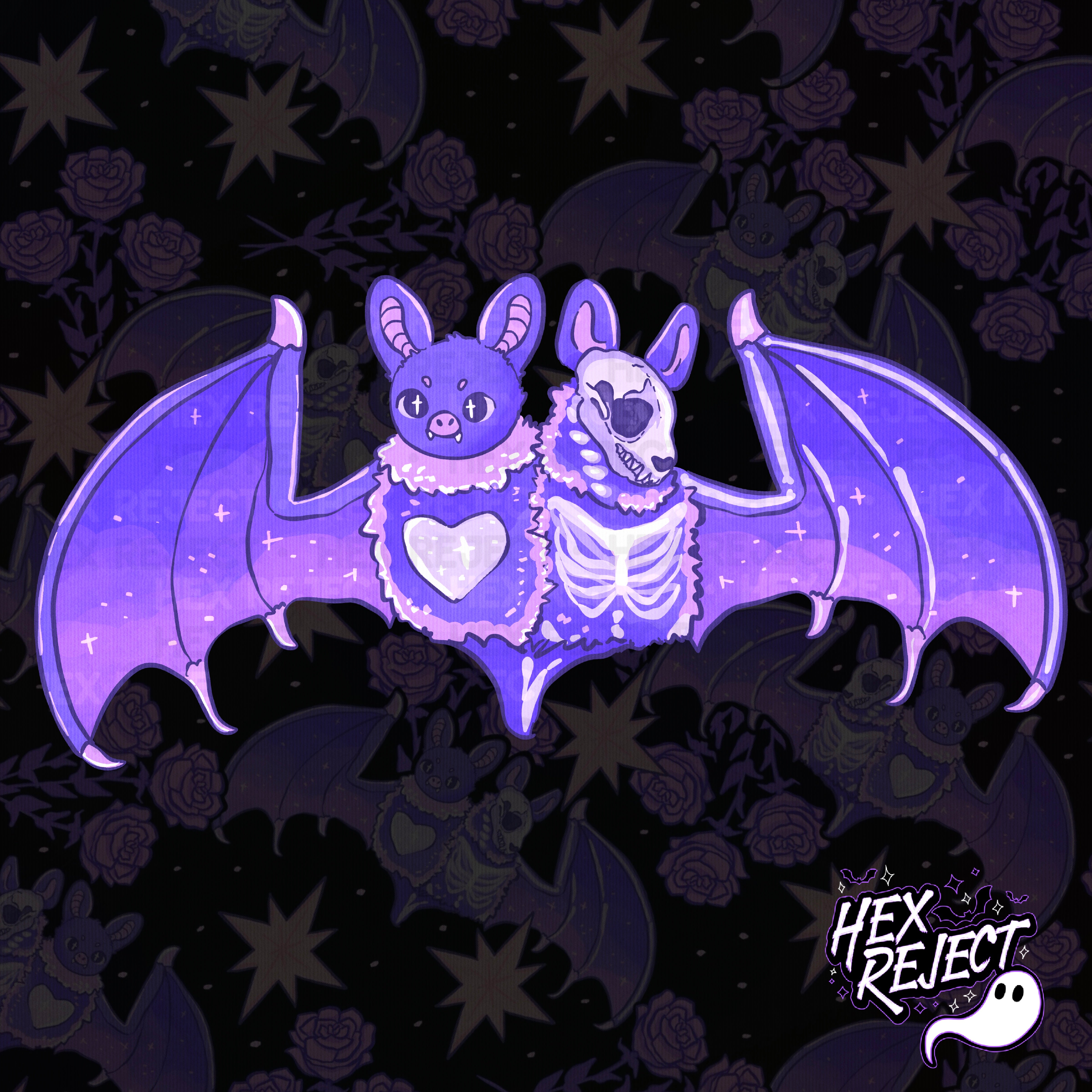Bones - Two Headed Bat - Seamless & PNG files - Hextober 2025