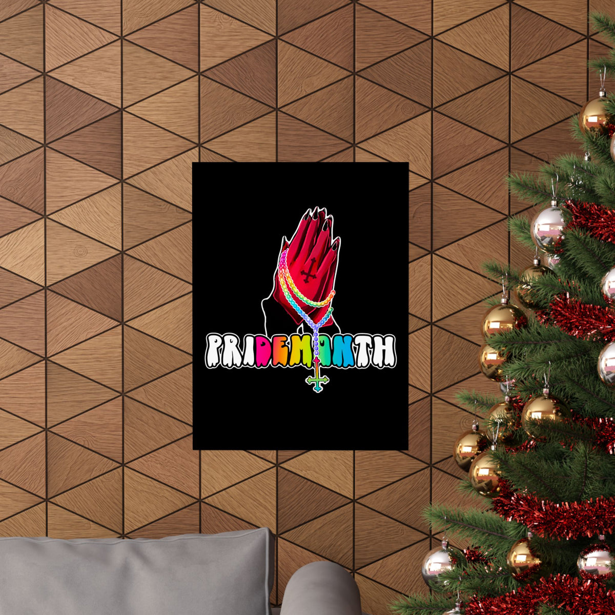 priDEMONth Poster — Rainbow 'Pride Month' Praying Hands Matte Vertical Poster