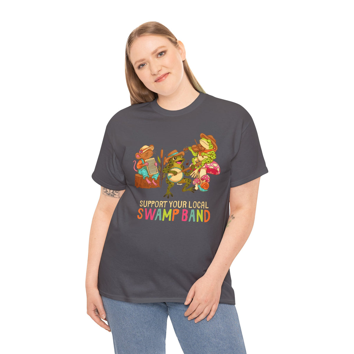 Support Your Local Swamp Band T-Shirt — Cute Frog & Mushroom Band Tee