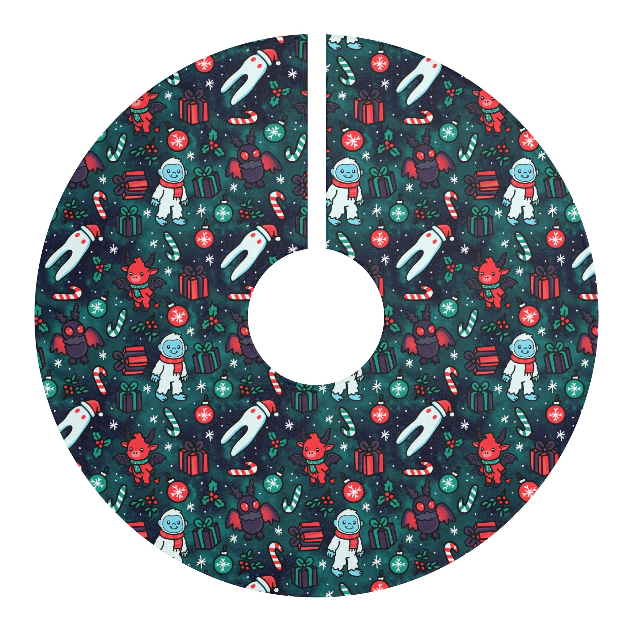 Merry Cryptid Tree Skirt, Festive Holiday Decor, Cute Santa & Friends Design, Family Christmas Traditions, Unique Gift Idea