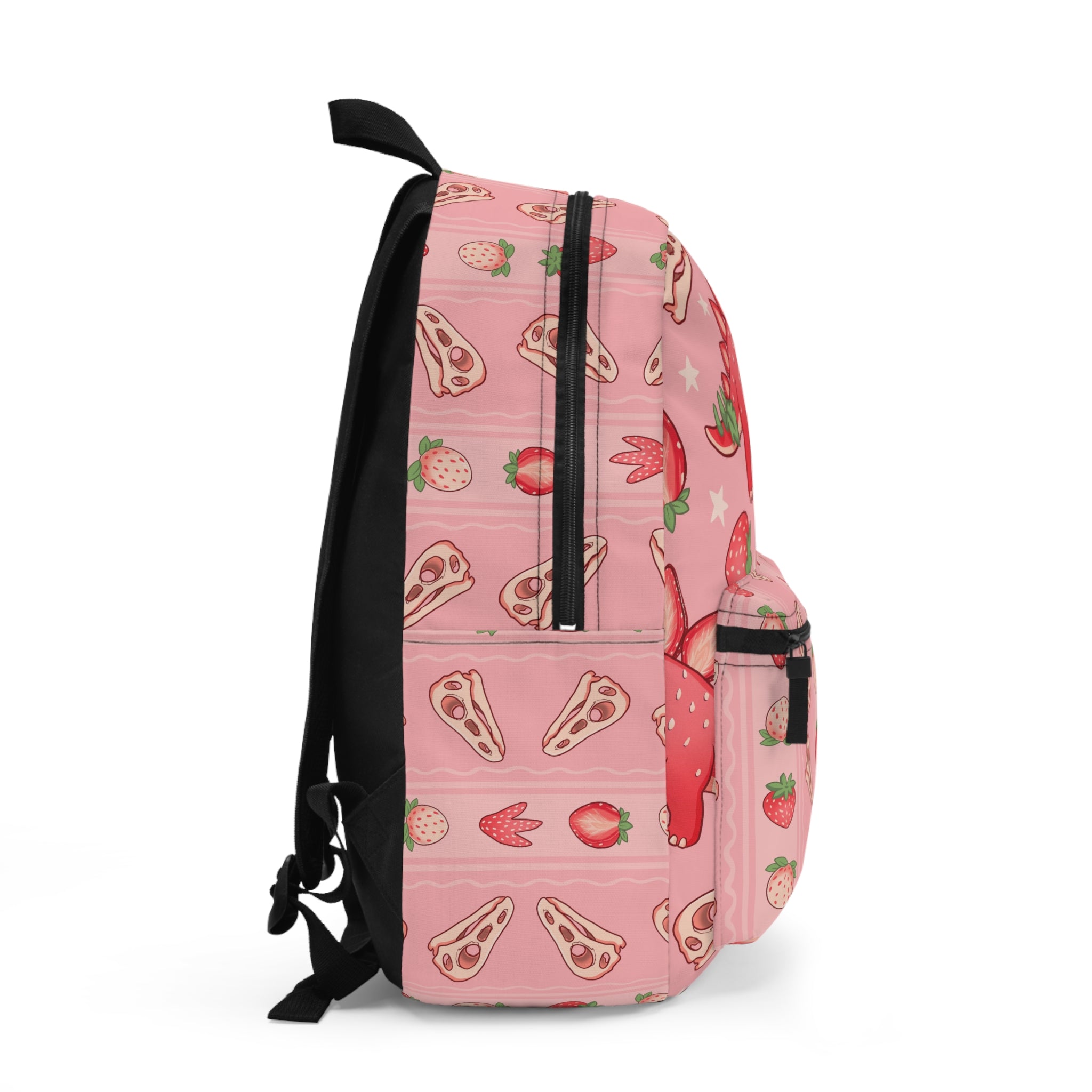 Pink Strawberry Dino Backpack – Cute Kids School Bag with Dinosaur Print
