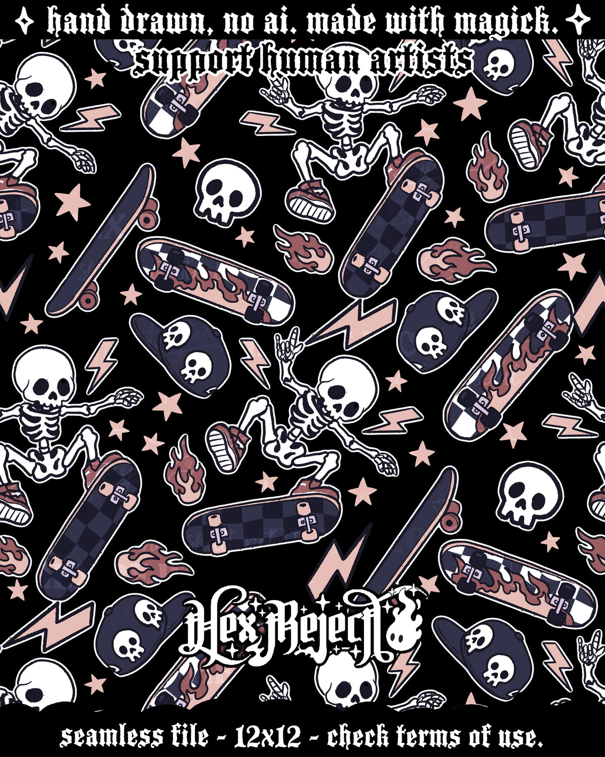 Day Thirteen - Skelly Skater : Hextober - Seamless file