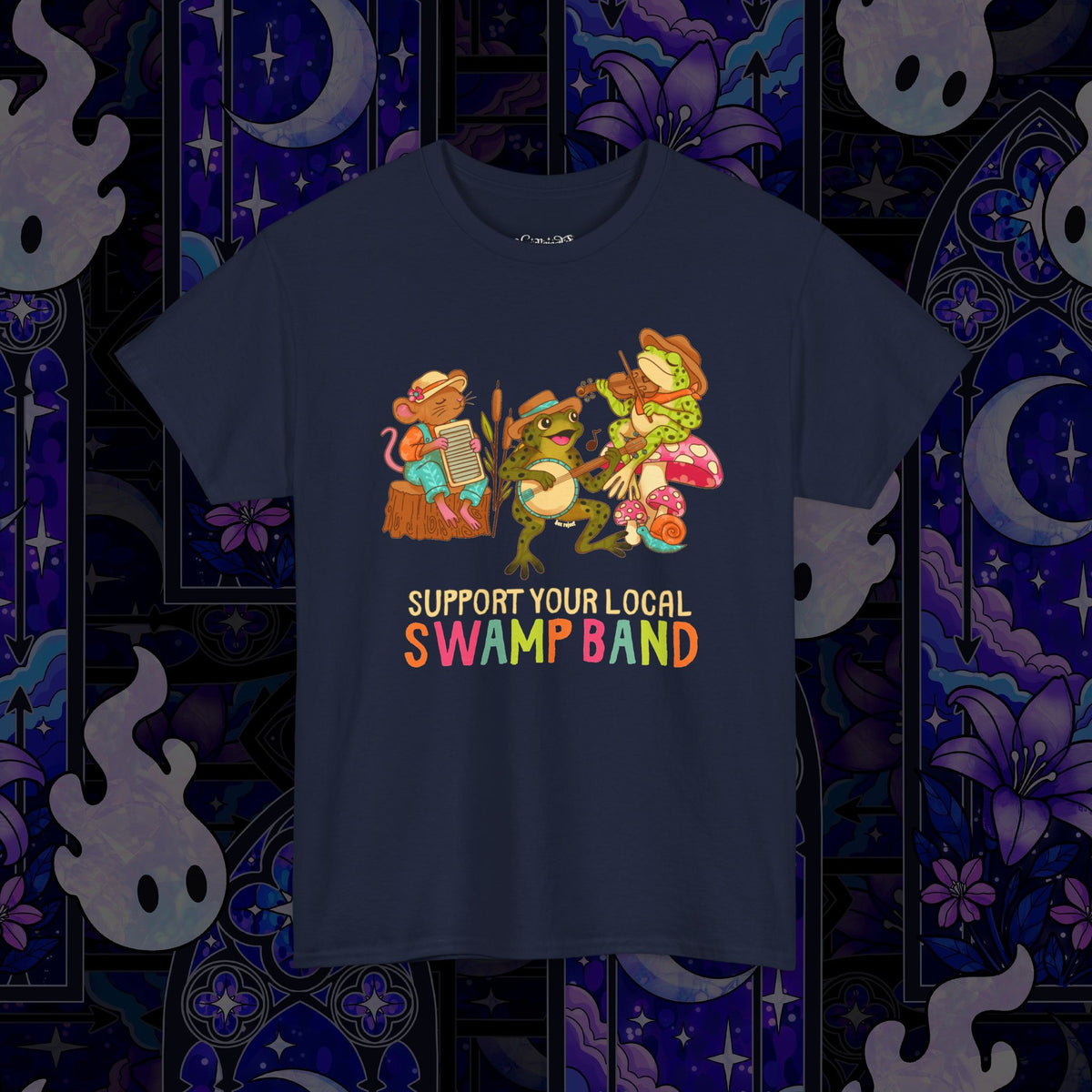 Support Your Local Swamp Band T-Shirt — Cute Frog & Mushroom Band Tee