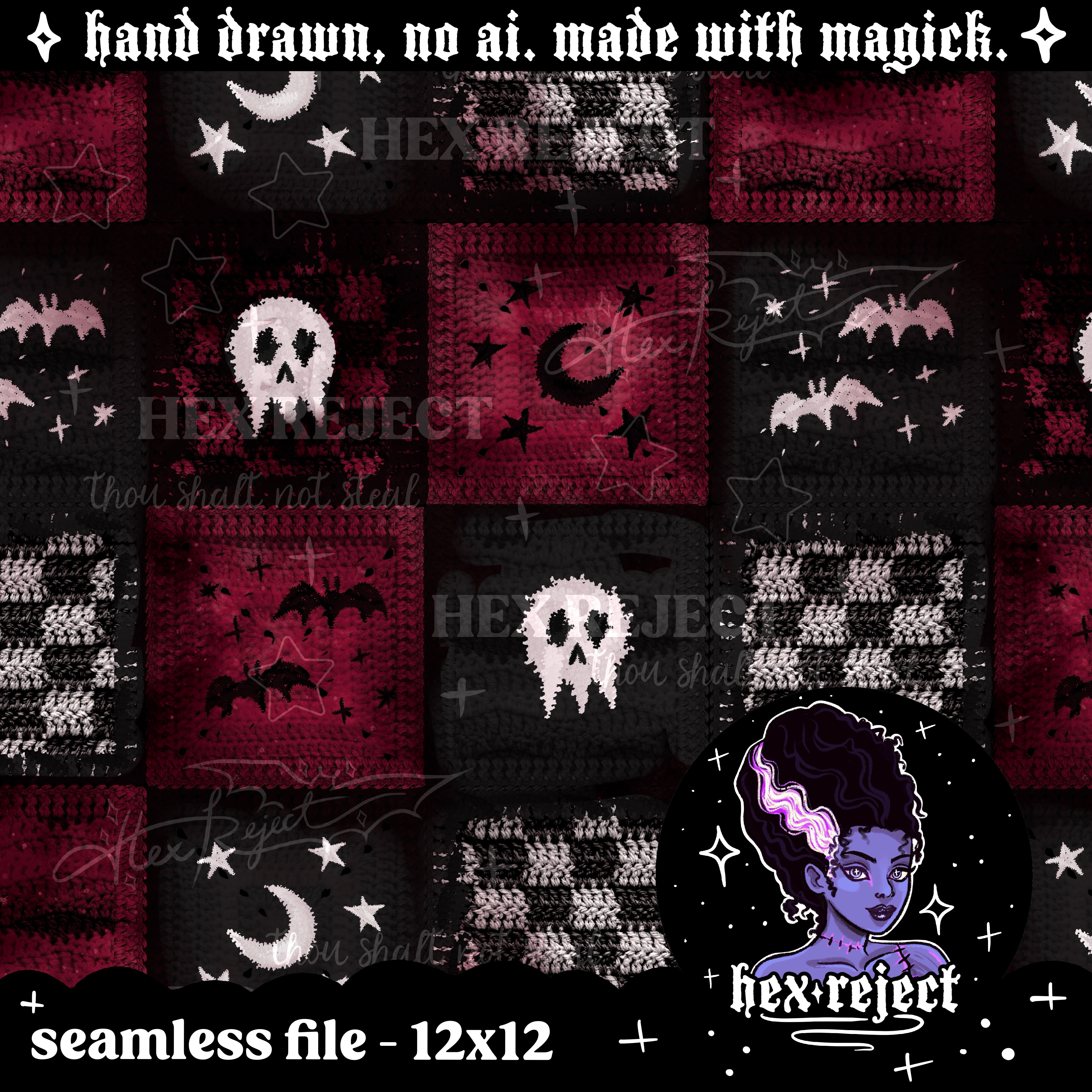 Patchwork Goth Granny Squares - Seamless & PNG files - Hextober 2025