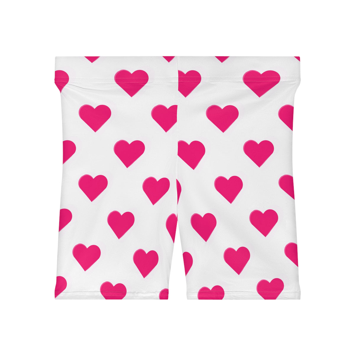 Women’s Heart Print Biker Shorts - Pink Hearts All-Over Print