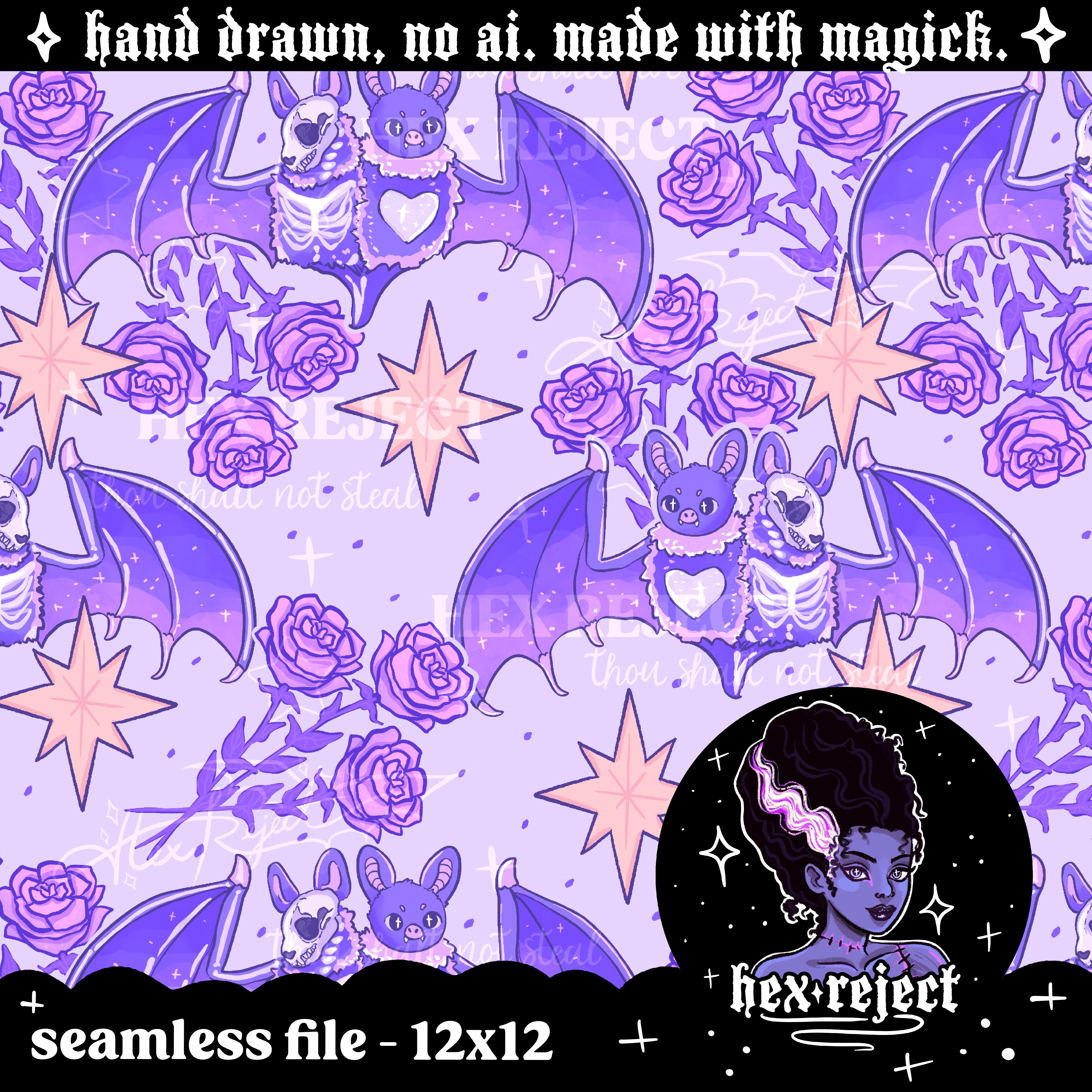 Bones - Two Headed Bat - Seamless & PNG files - Hextober 2025