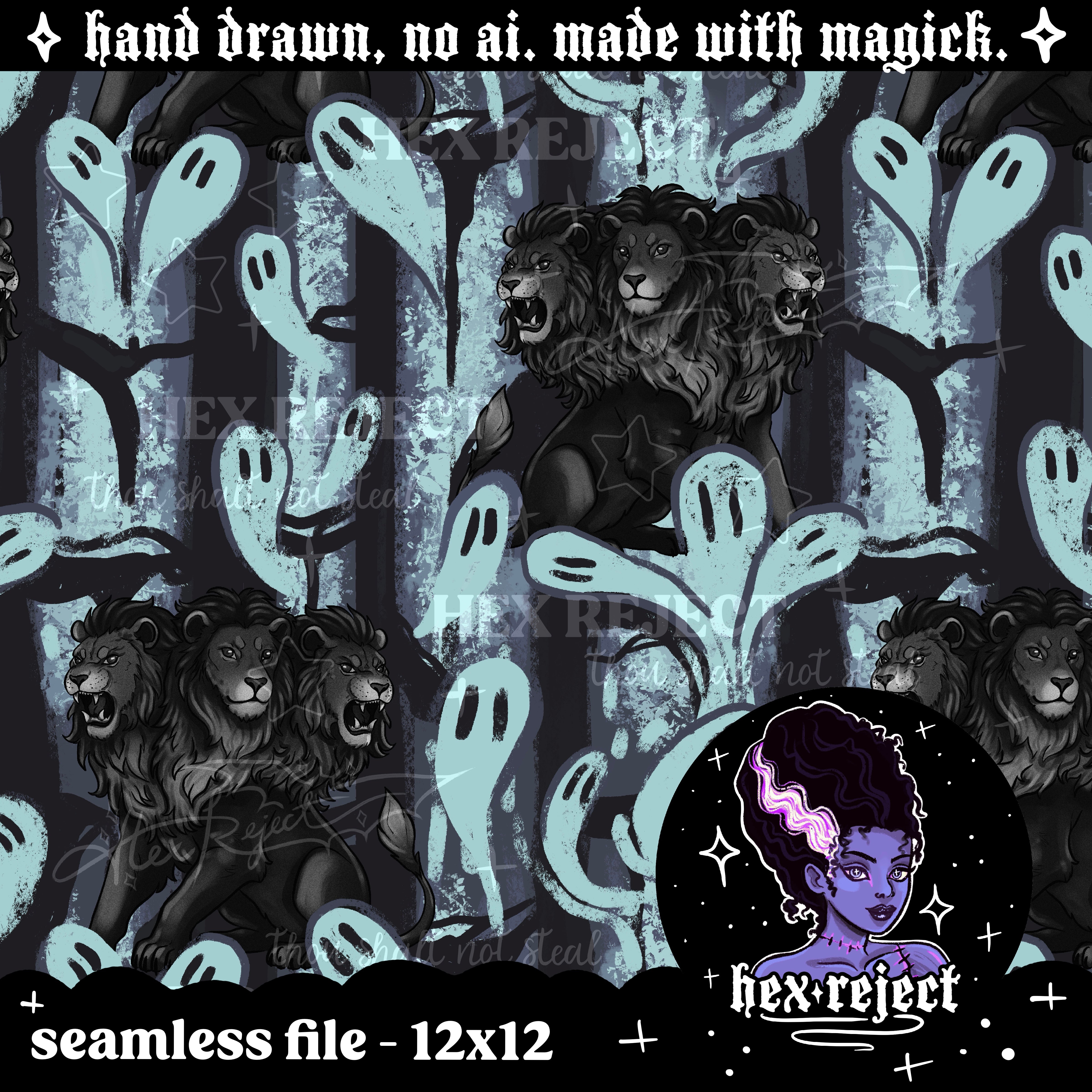 Bestiary - Lion Cerberus - Seamless & PNG files - Hextober 2025