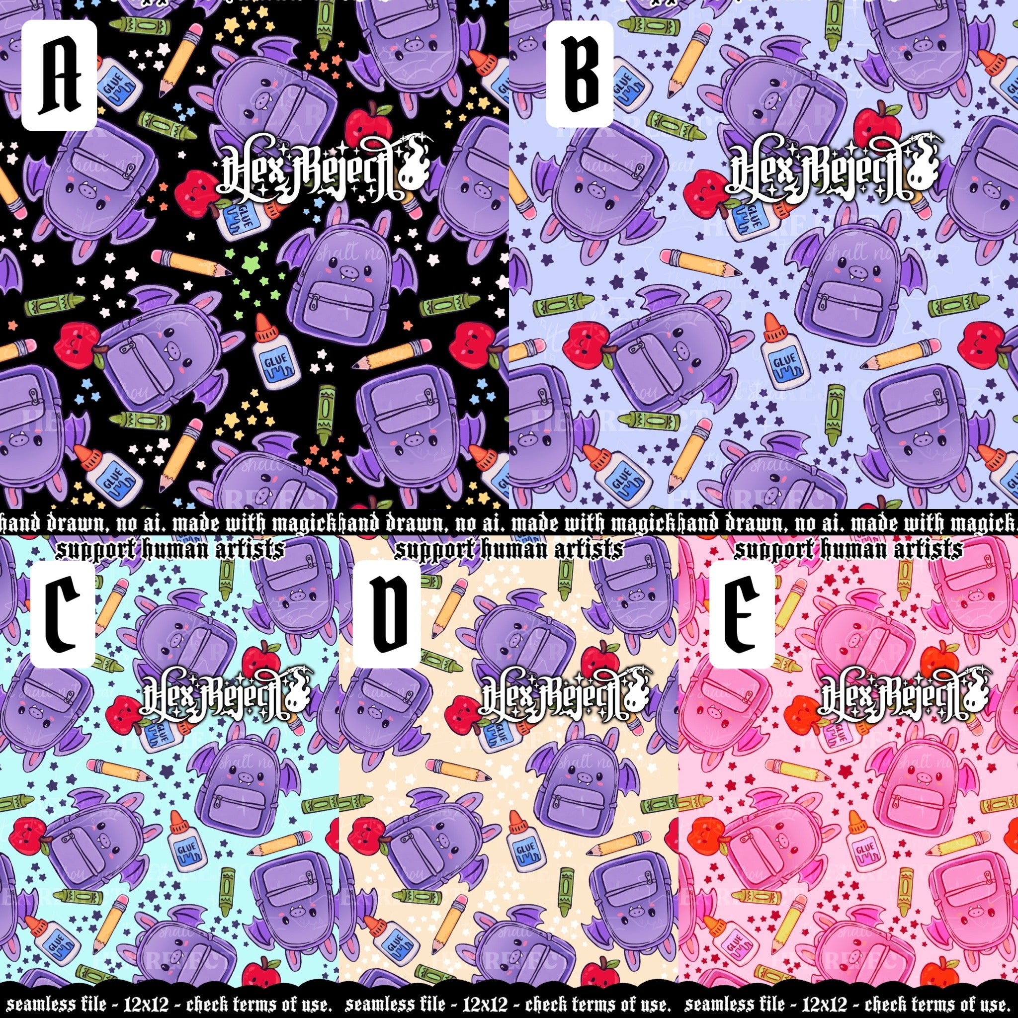 Bat to School - back to school bats - Seamless files