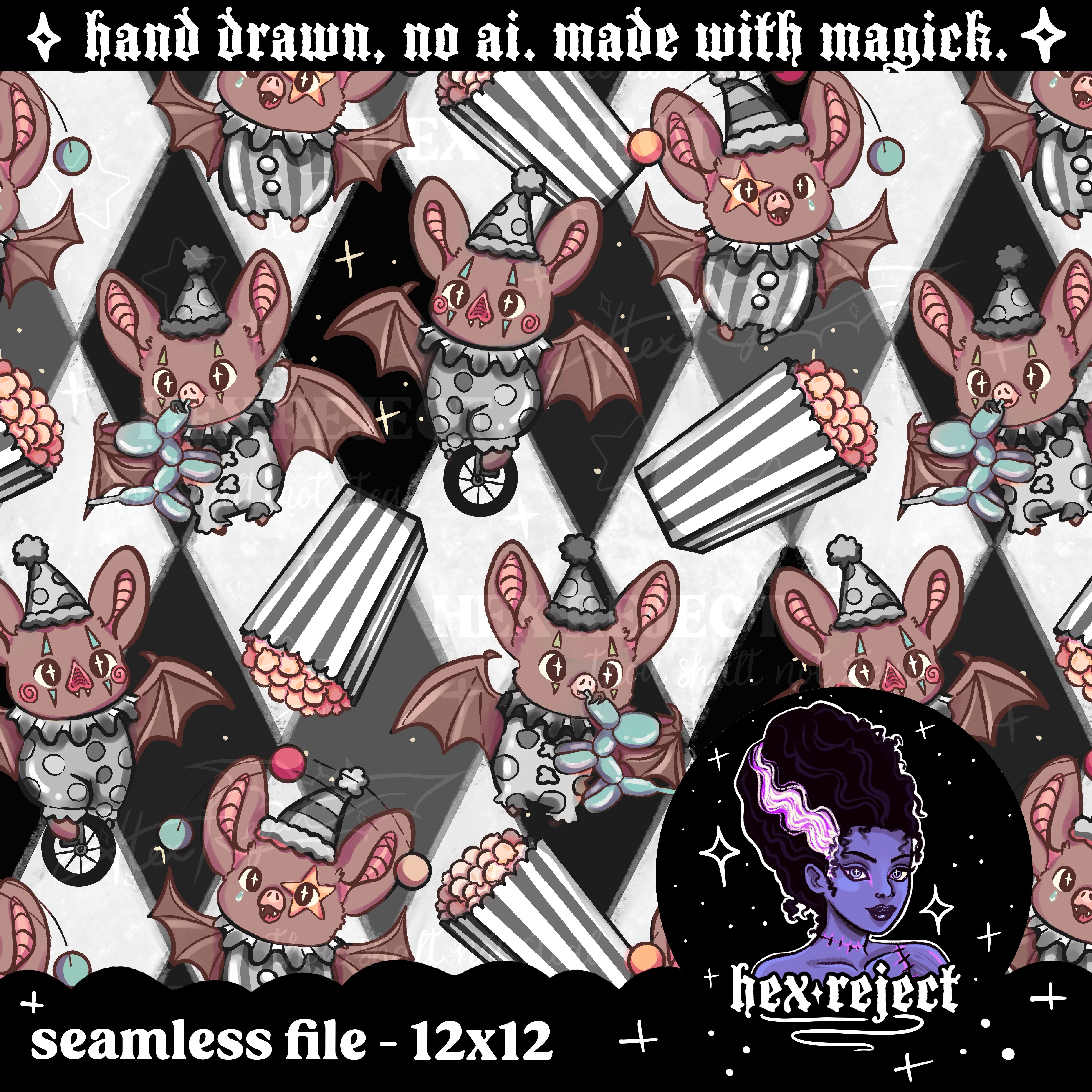 Circus Bats - cirque - Seamless & PNG files - Hextober 2025