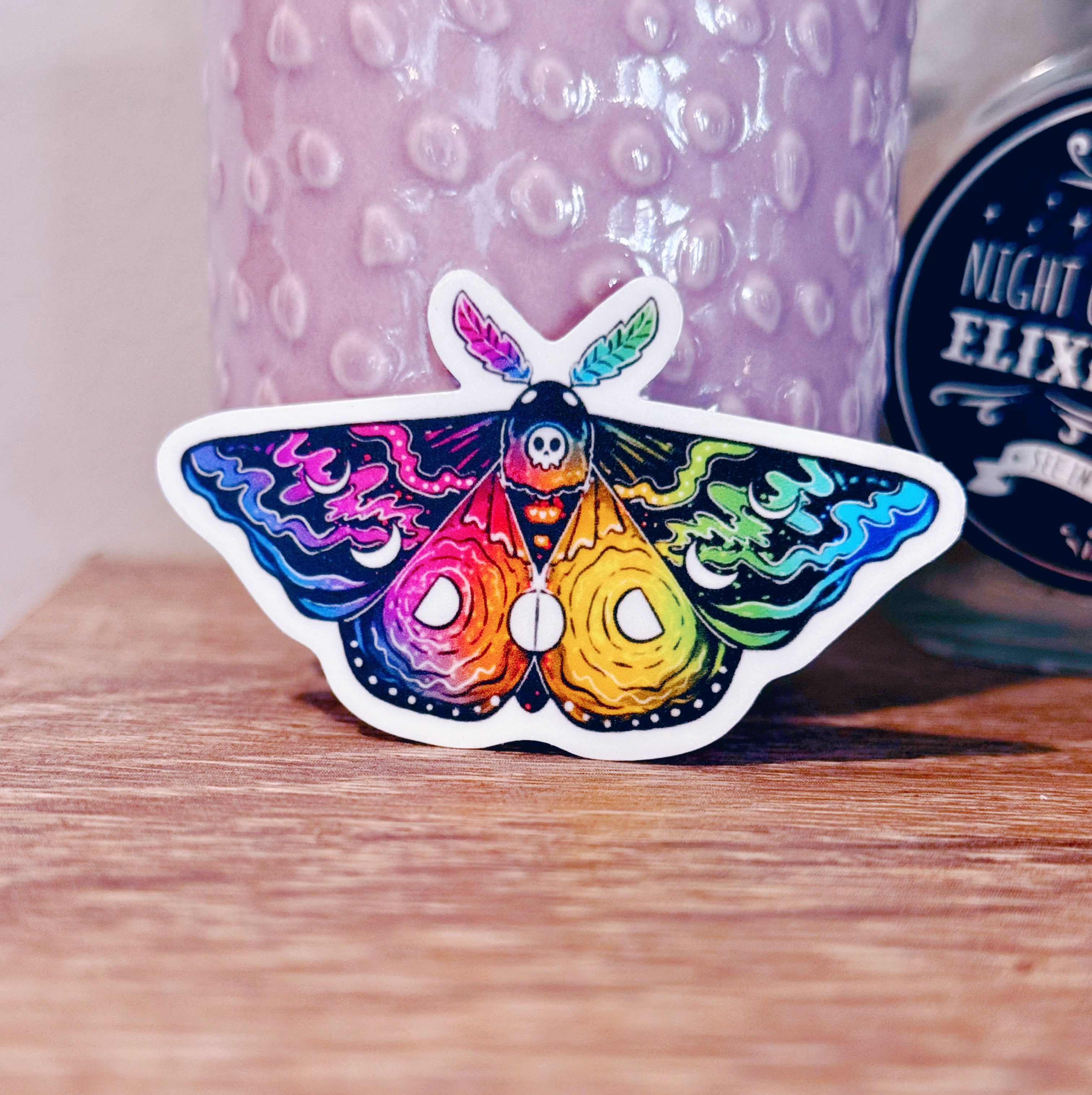 Rainbow Goth Moth Sticker