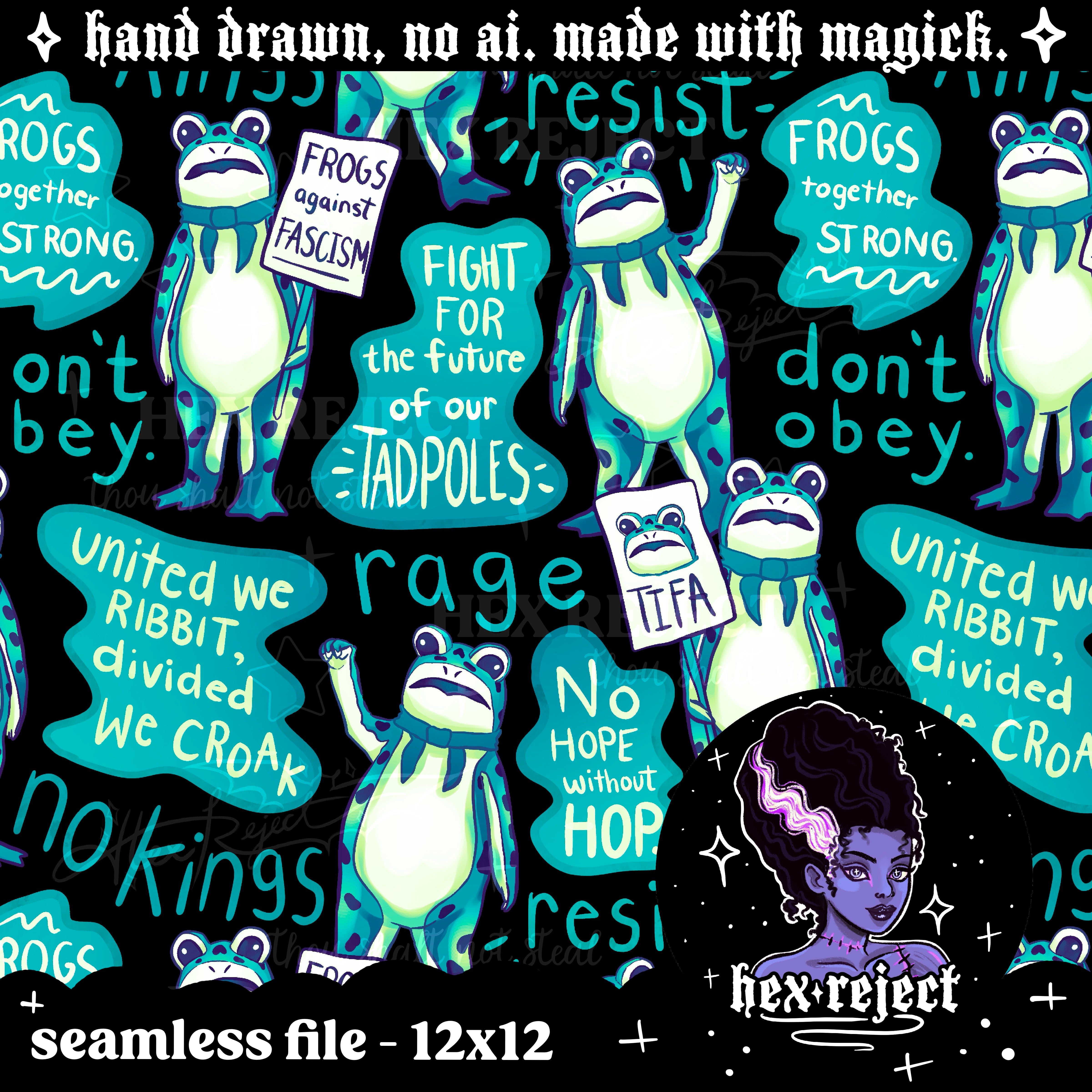 Portland Frog - antifa, antifascist, protest, human rights - Seamless & PNG files - Hextober 2025