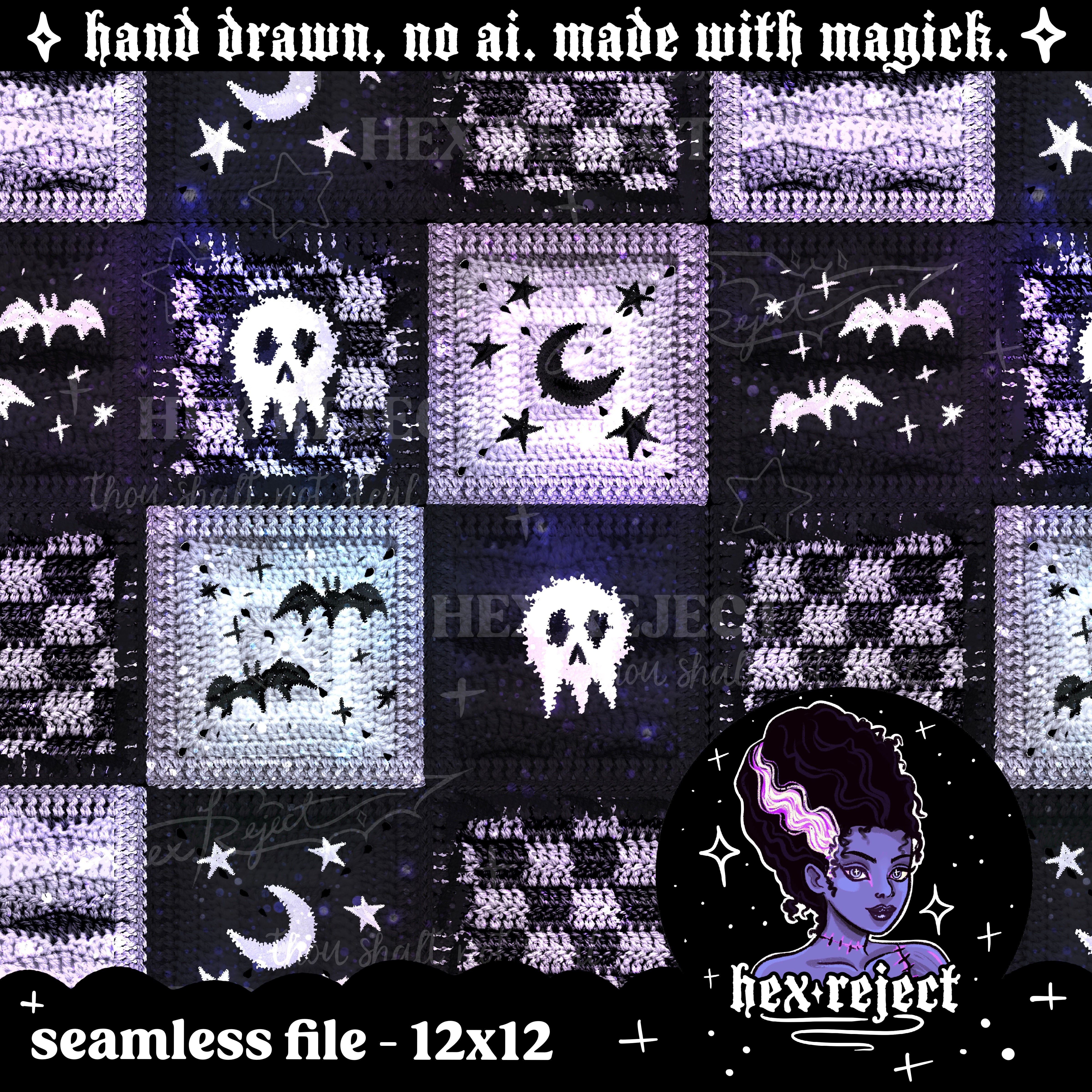 Patchwork Goth Granny Squares - Seamless & PNG files - Hextober 2025