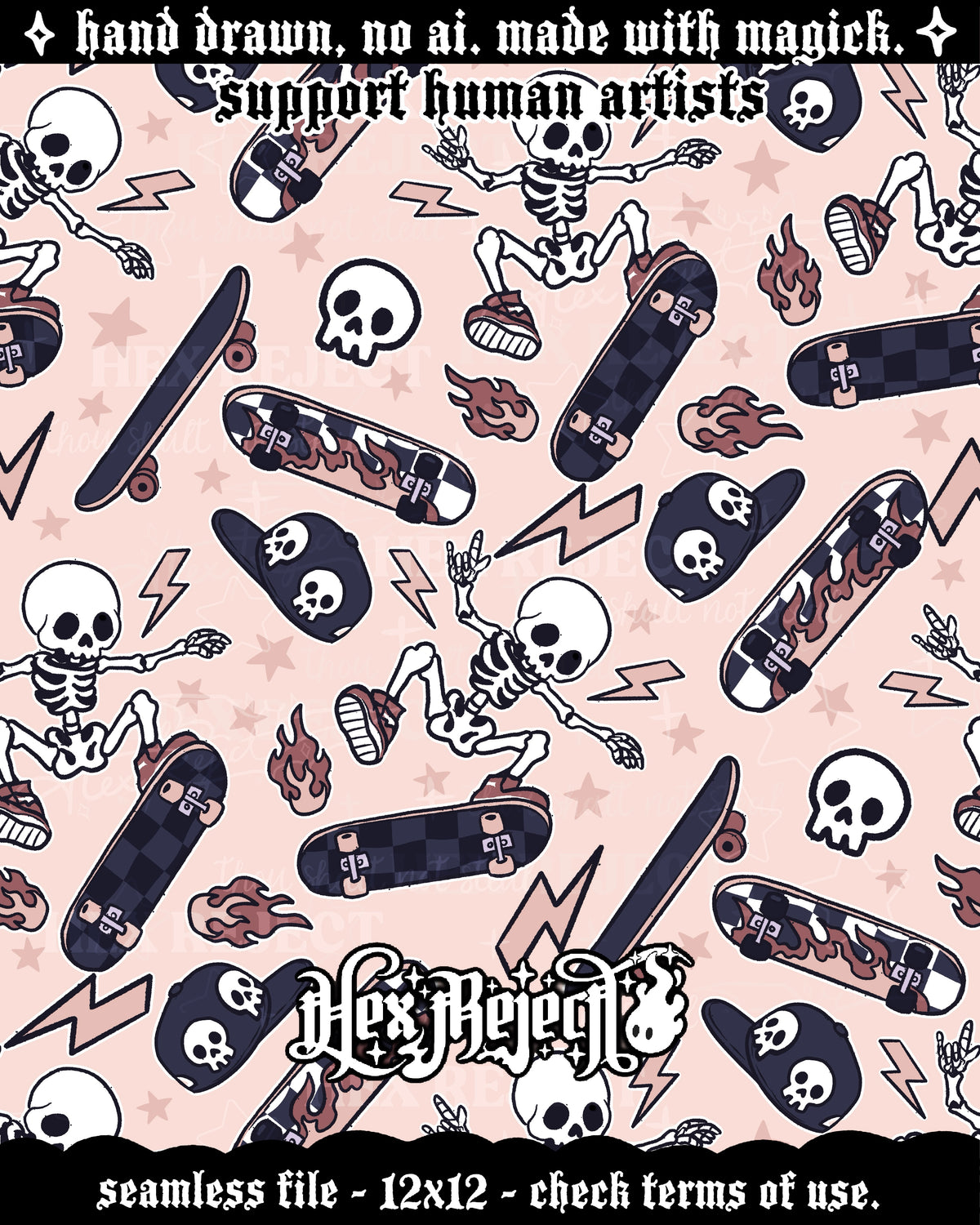 Day Thirteen - Skelly Skater : Hextober - Seamless file