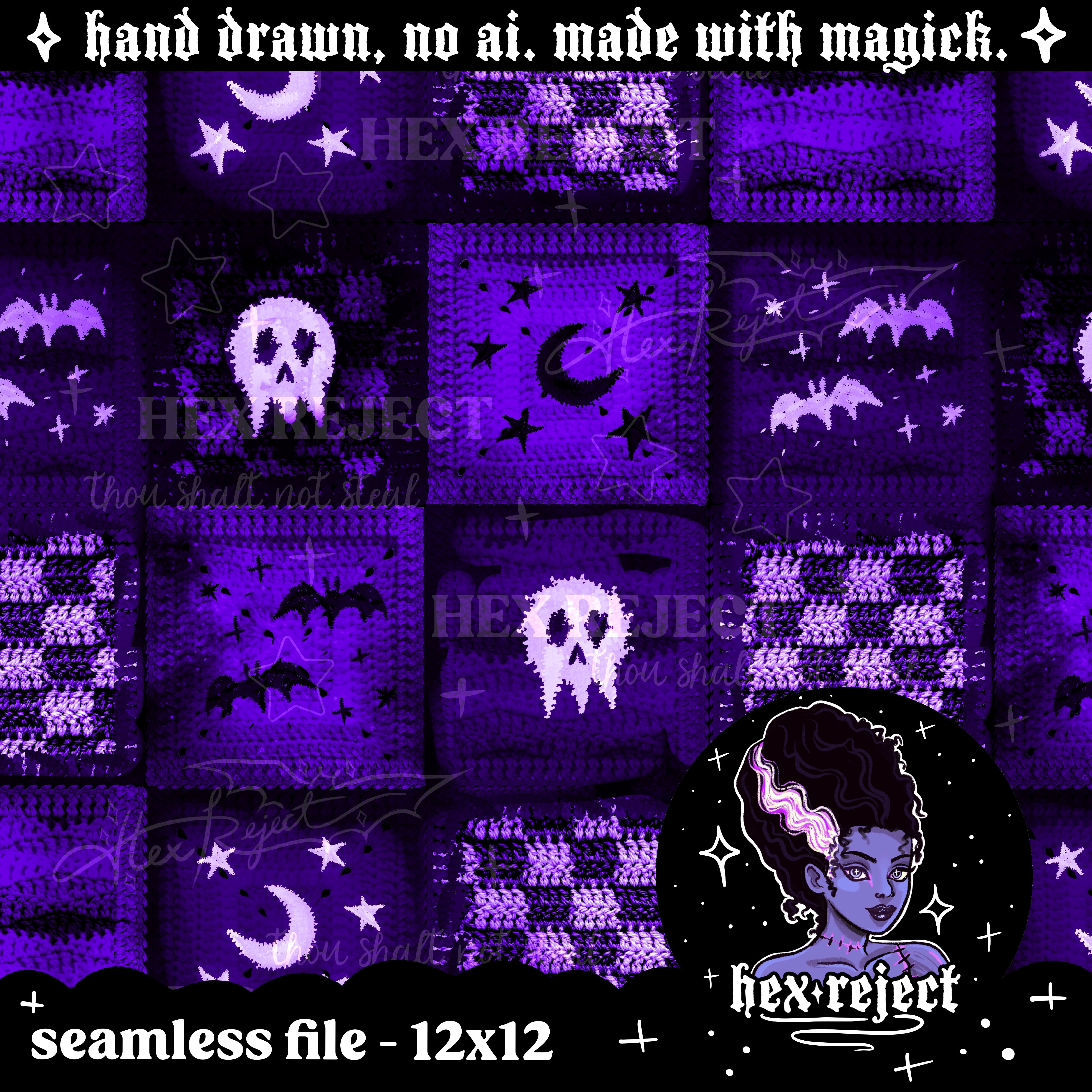 Patchwork Goth Granny Squares - Seamless & PNG files - Hextober 2025