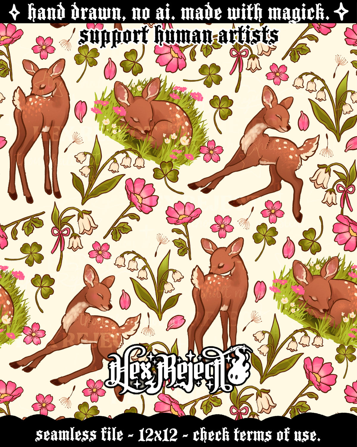Day Nine - Bloom (Floral Fawn/Deer) : Hextober - Seamless file