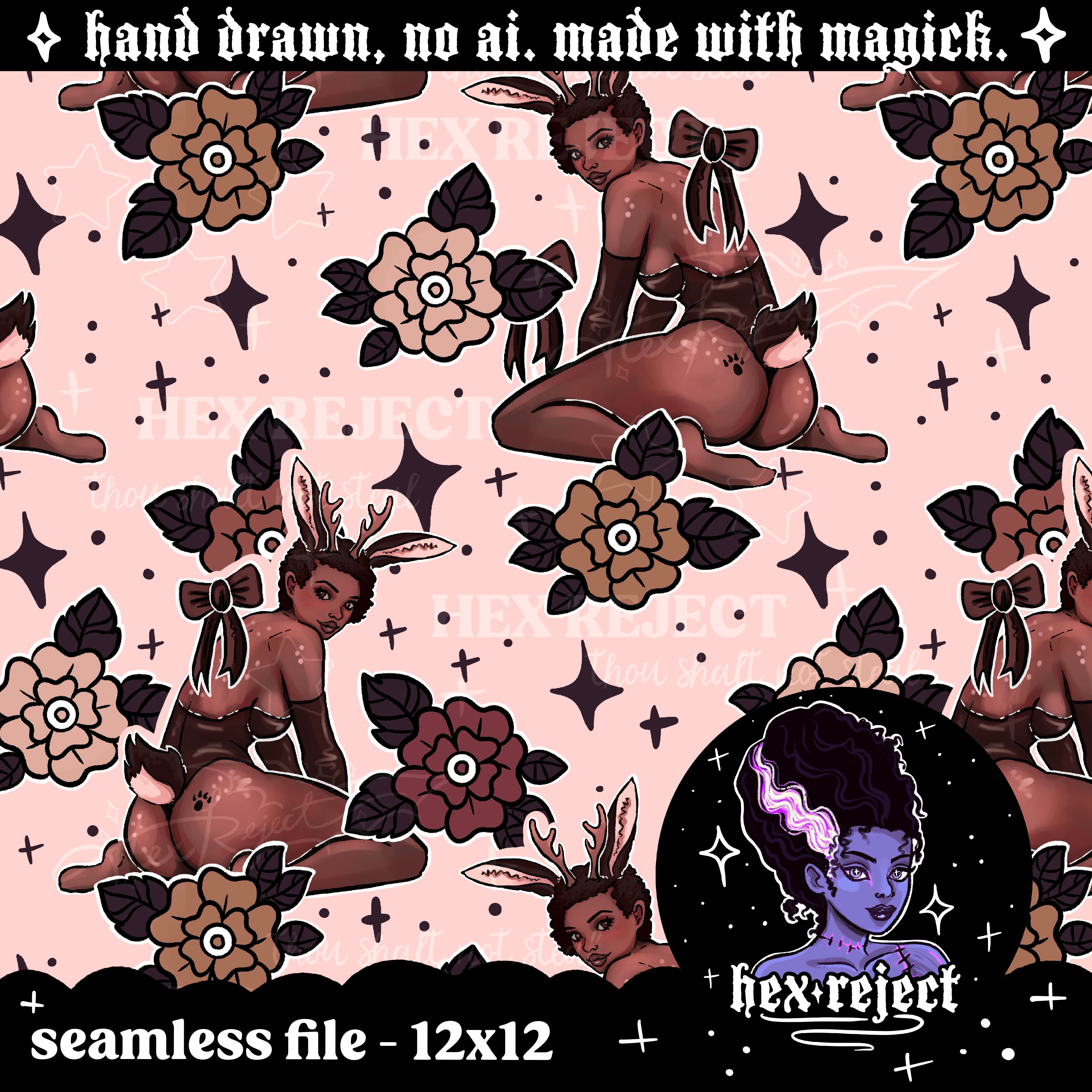 Jackalope PLAYGHOUL - cryptid - Seamless & PNG files - Hextober 2025