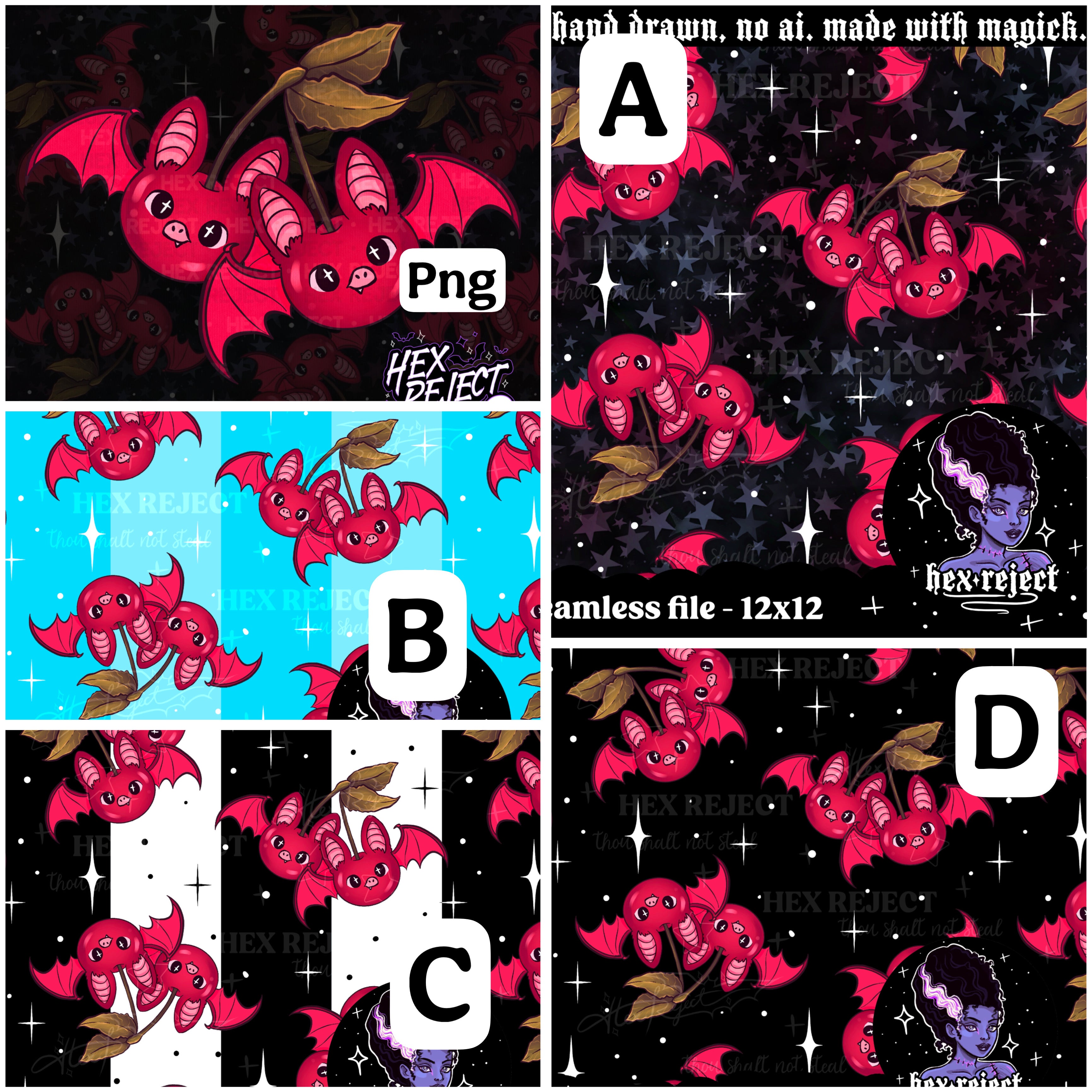 Cherry Fruit Bats - Revamp - Seamless & PNG files - Hextober 2025