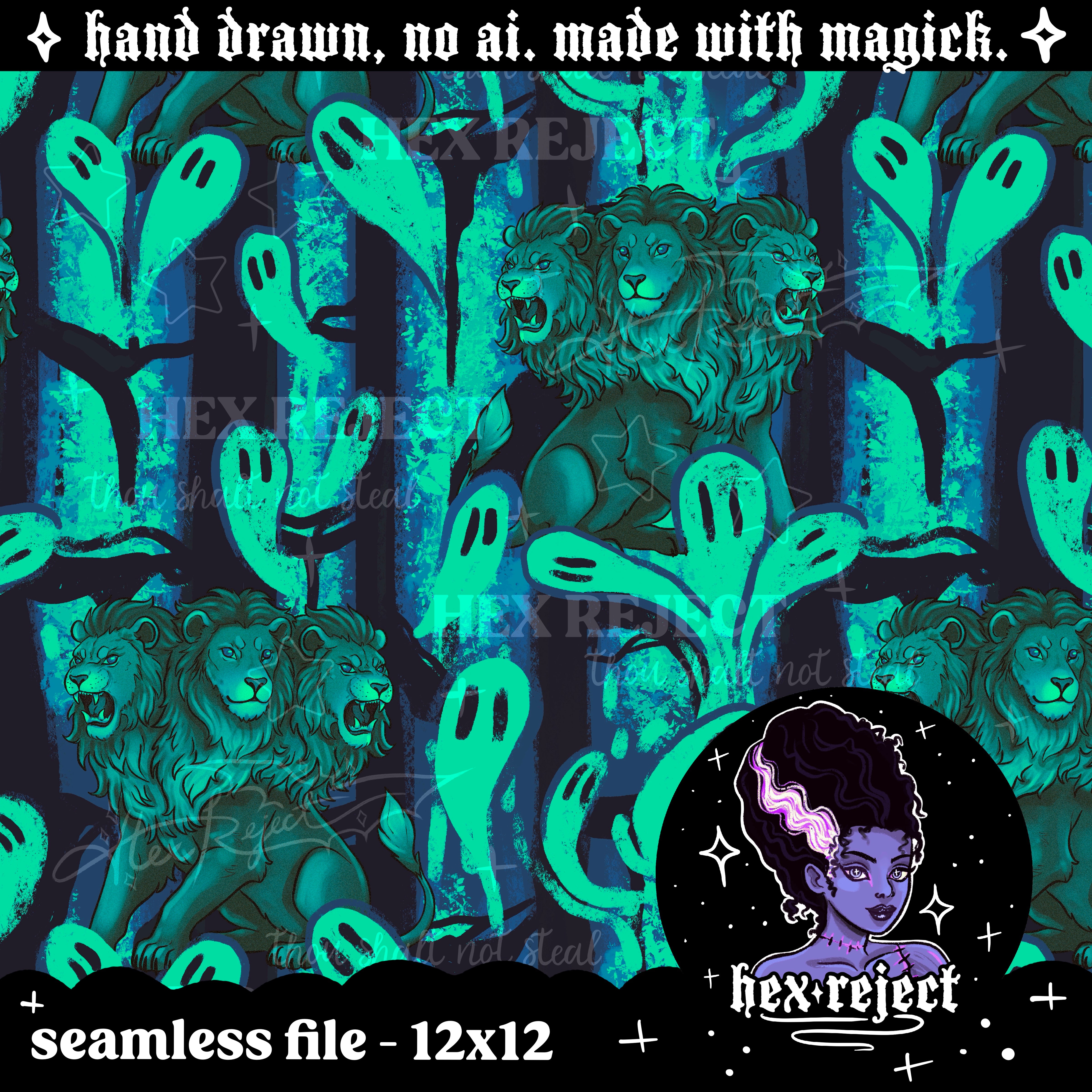 Bestiary - Lion Cerberus - Seamless & PNG files - Hextober 2025