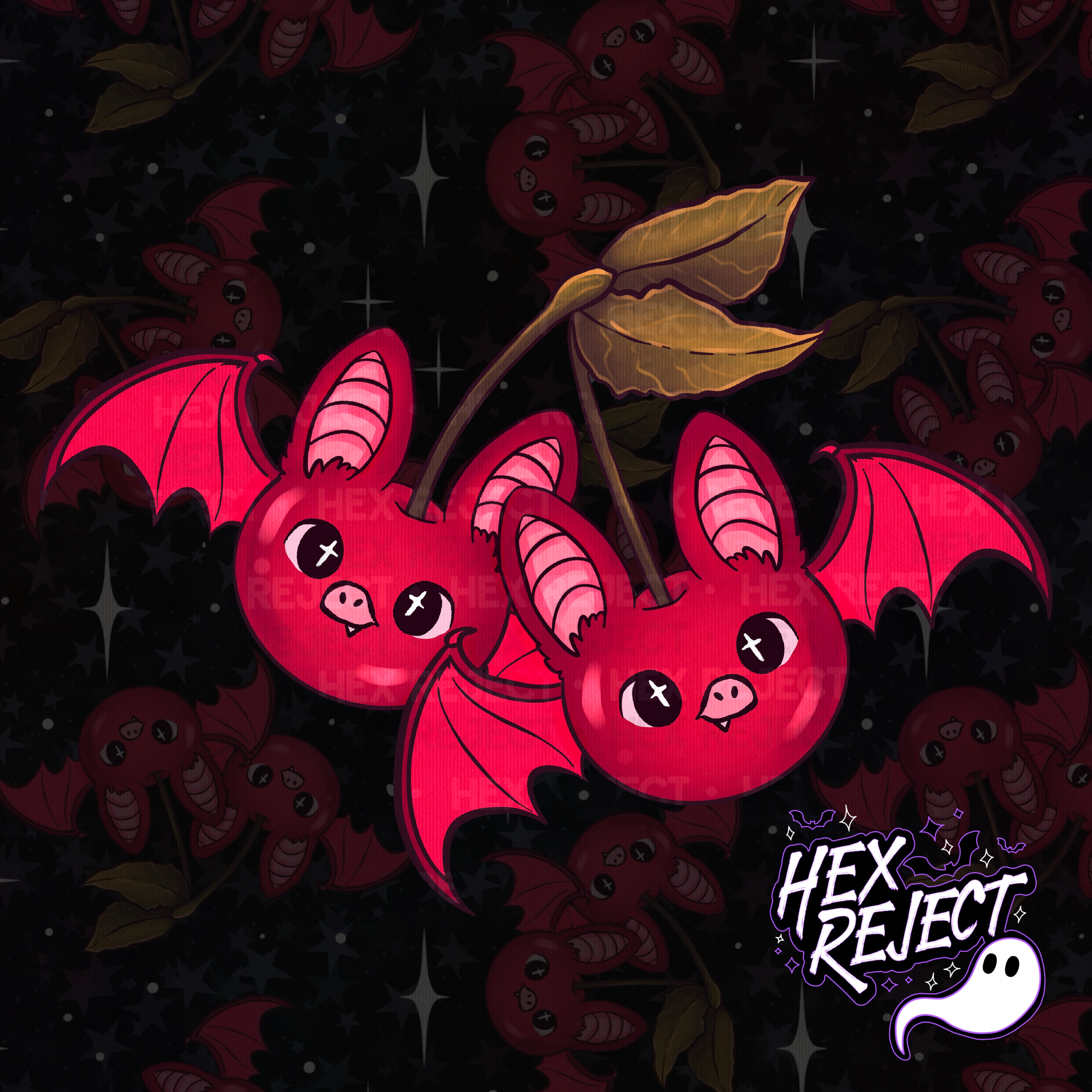 Cherry Fruit Bats - Revamp - Seamless & PNG files - Hextober 2025