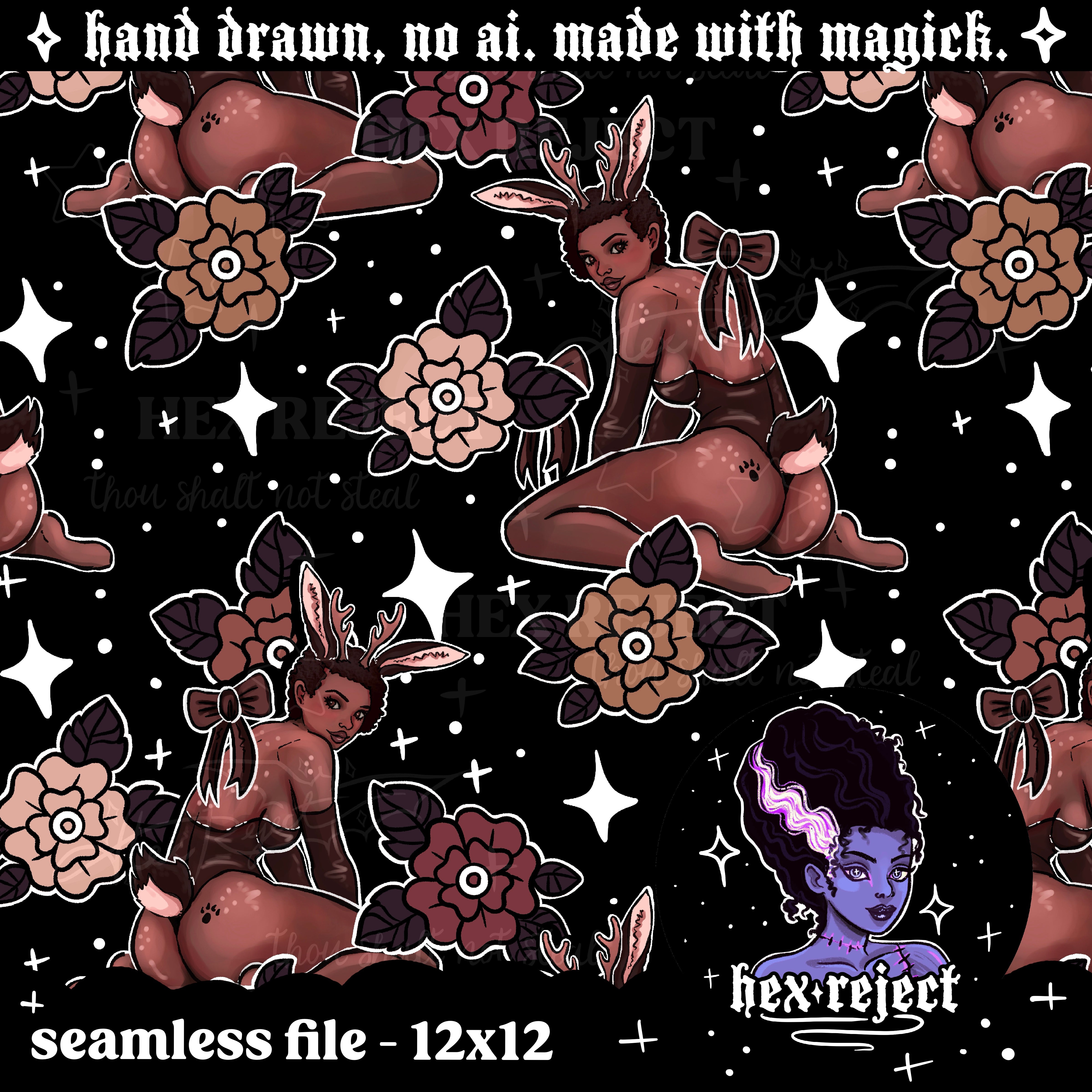 Jackalope PLAYGHOUL - cryptid - Seamless & PNG files - Hextober 2025