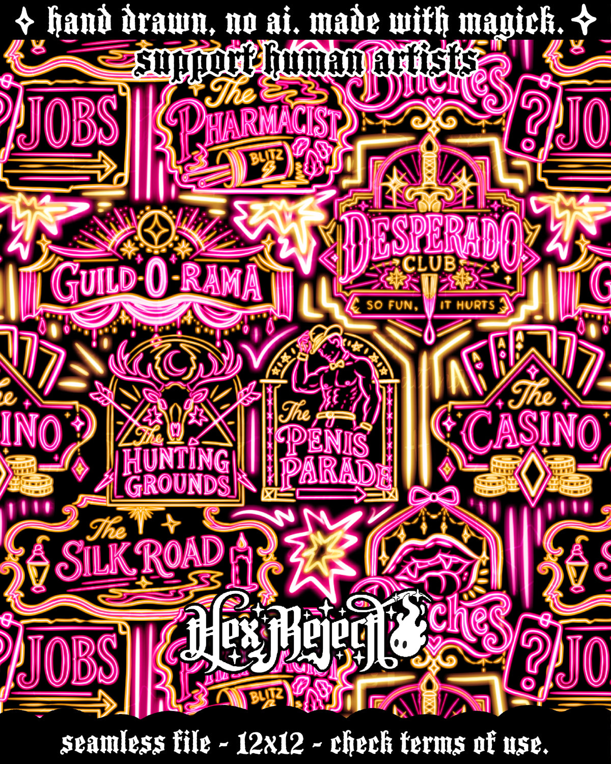 Day Nineteen - Neon - Dungeon Crawler Carl - Desperado Club - Staggered signs: Hextober - Seamless file